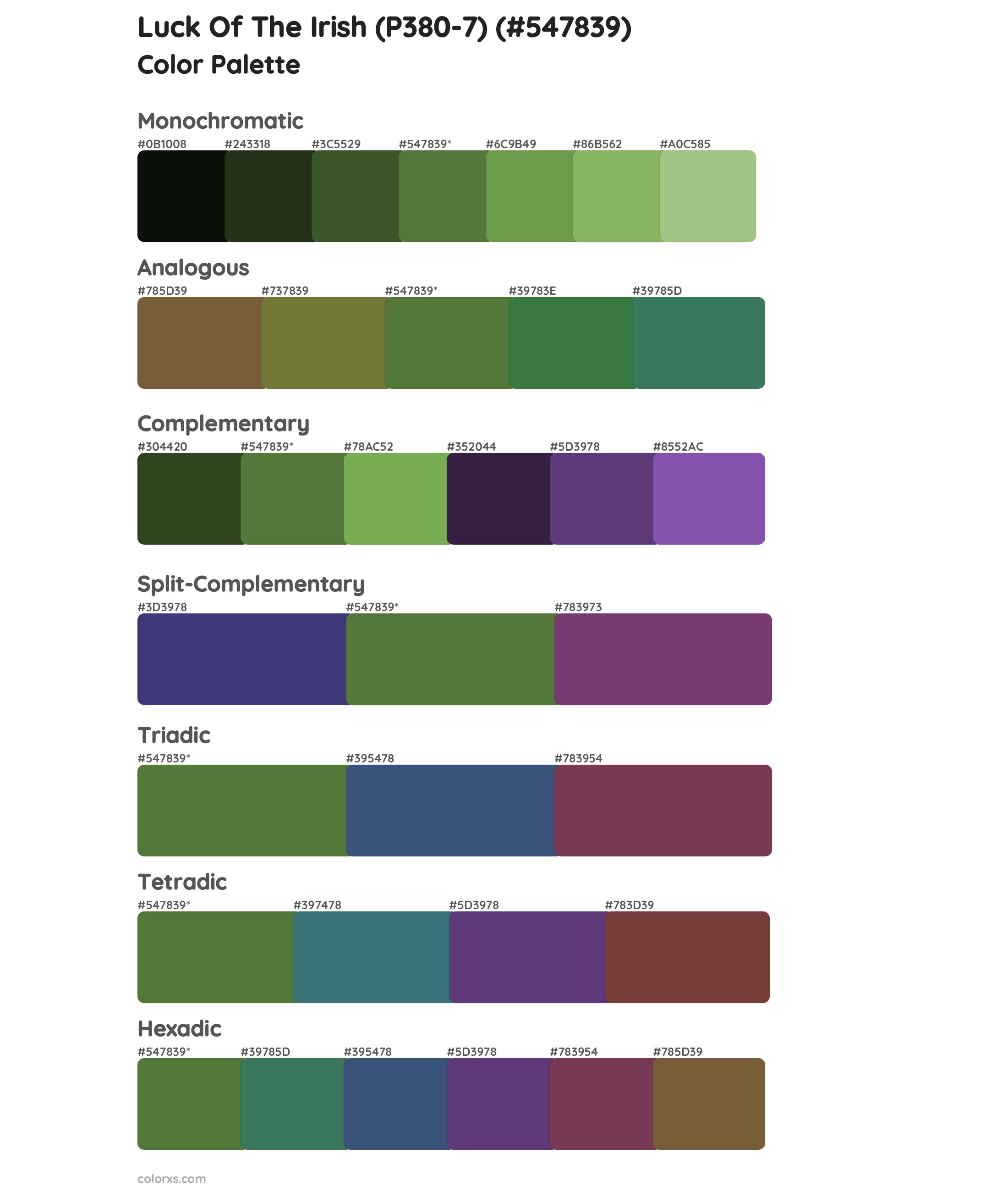 Luck Of The Irish (P380-7) Color Scheme Palettes