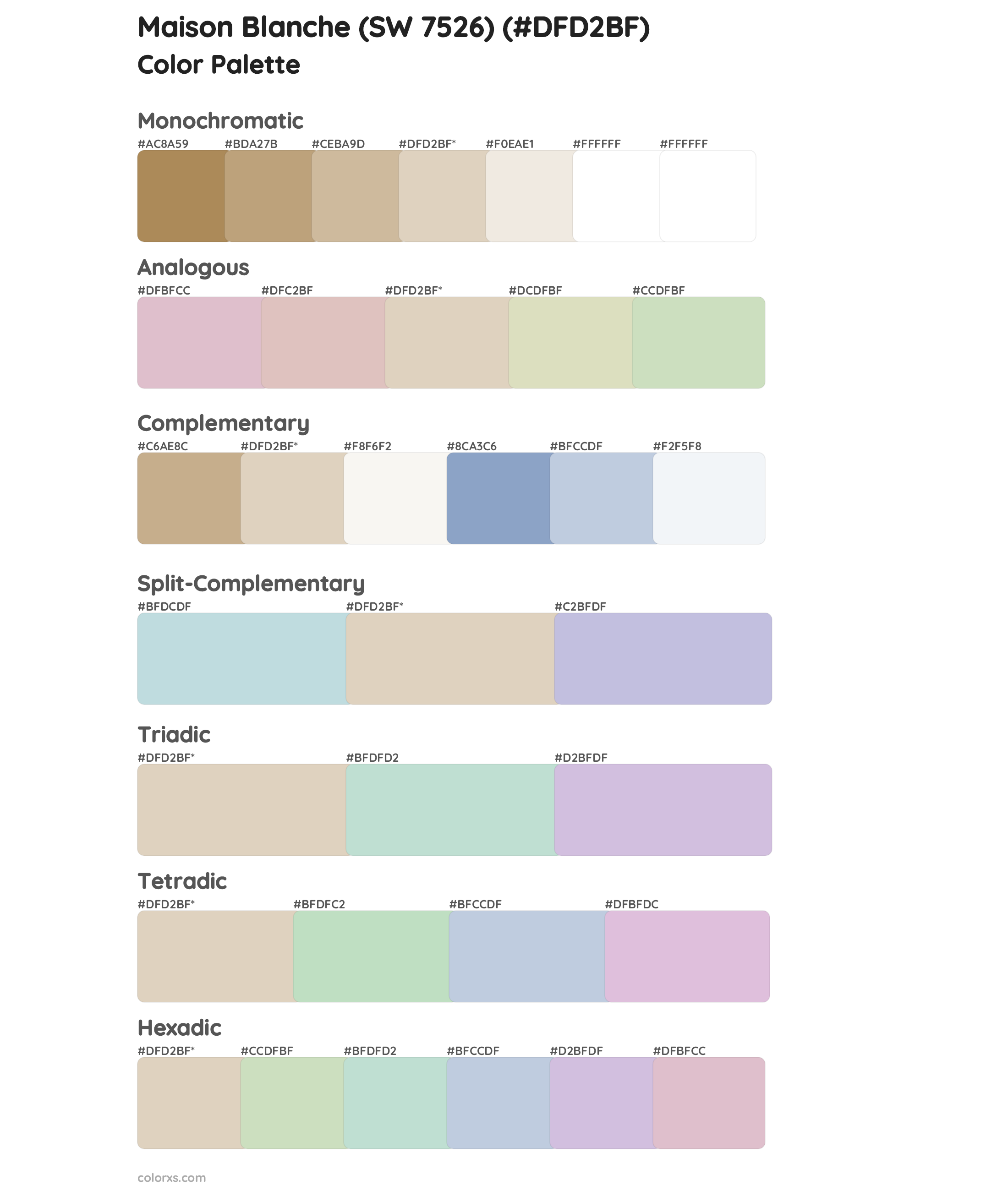 Maison Blanche (SW 7526) Color Scheme Palettes