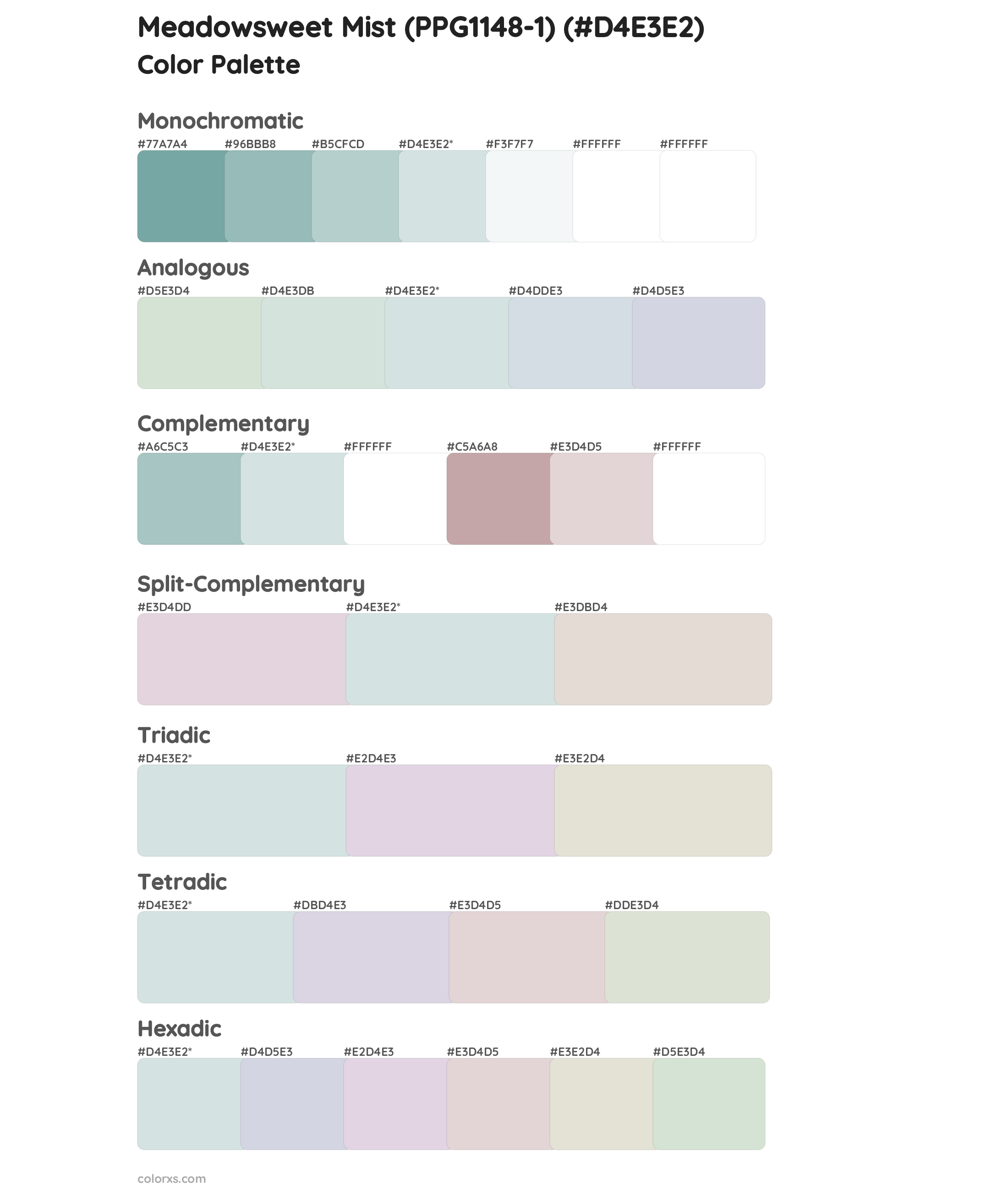 Meadowsweet Mist (PPG1148-1) Color Scheme Palettes