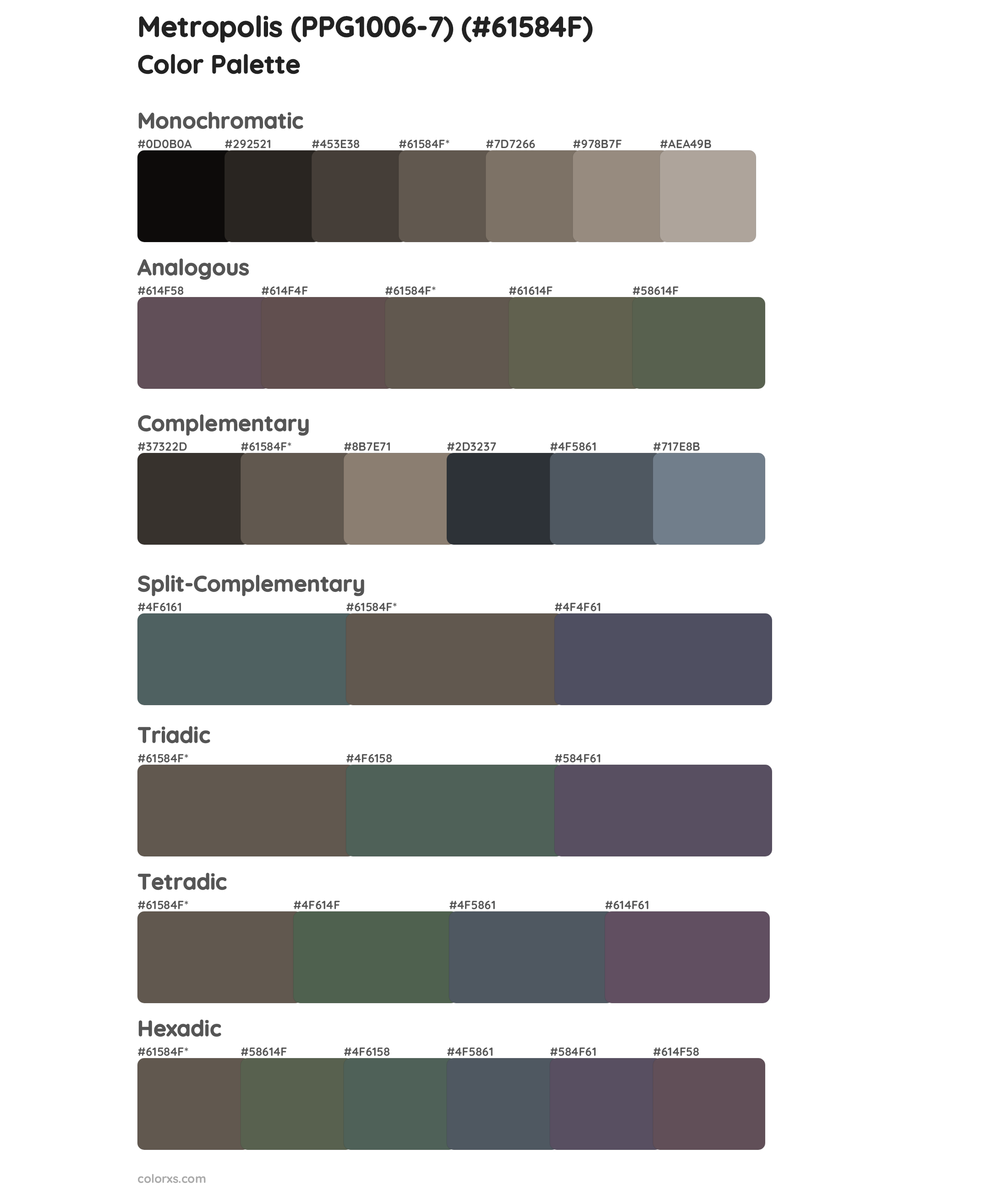 Metropolis (PPG1006-7) Color Scheme Palettes