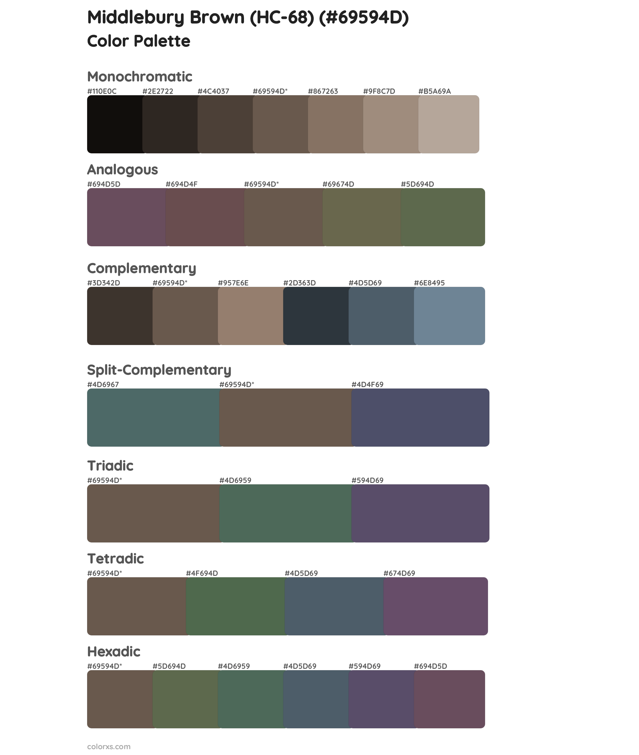 Middlebury Brown (HC-68) Color Scheme Palettes