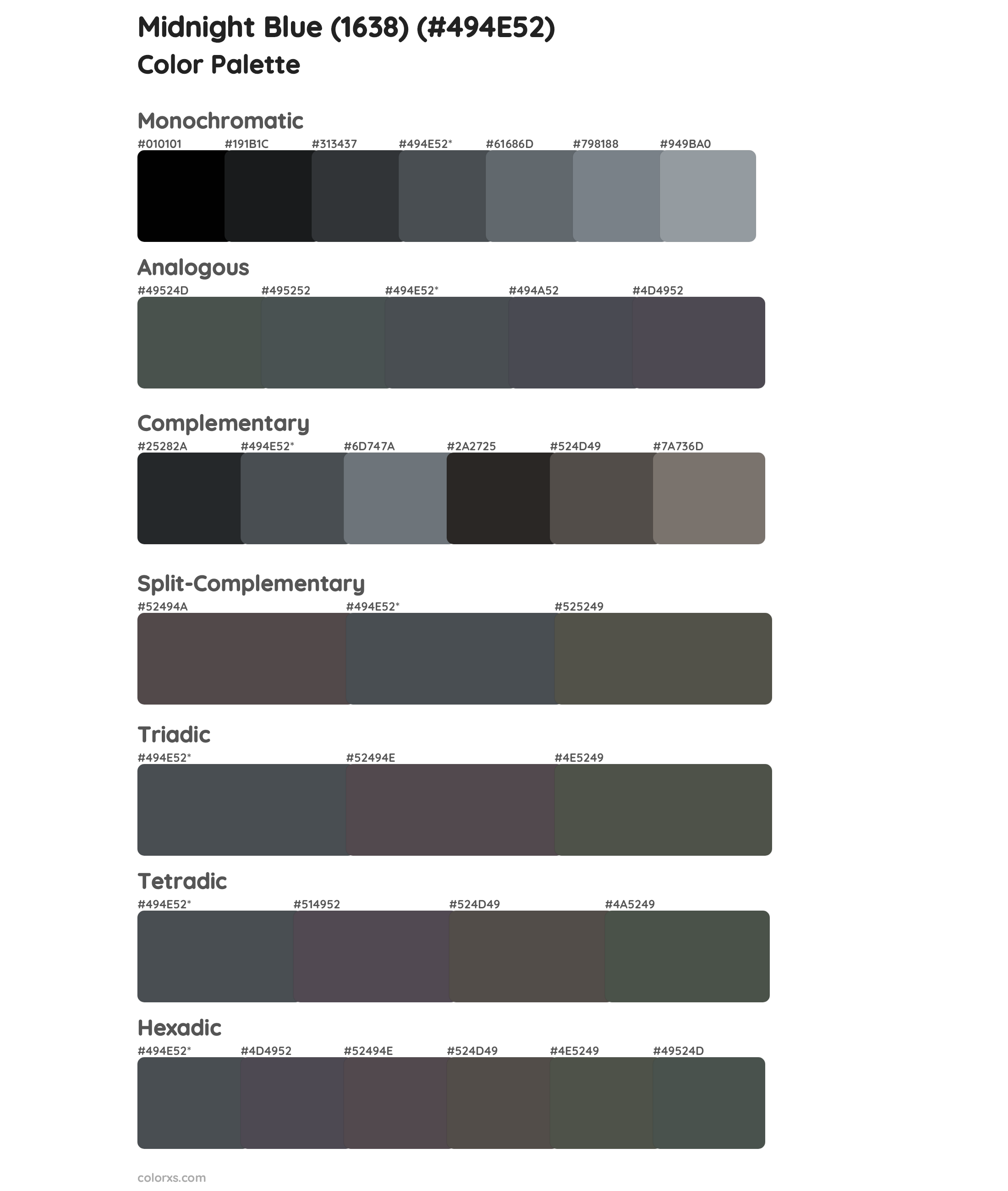 Midnight Blue (1638) Color Scheme Palettes