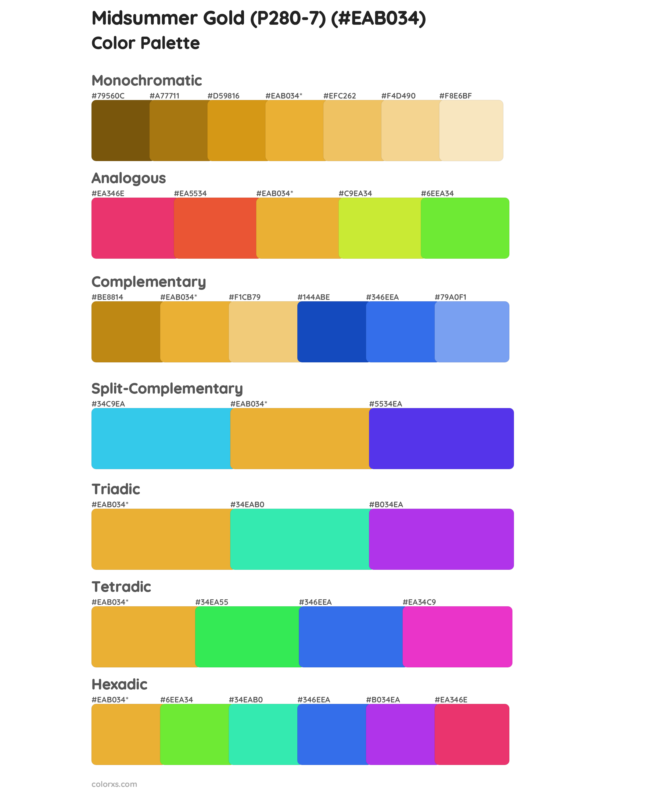 Midsummer Gold (P280-7) Color Scheme Palettes