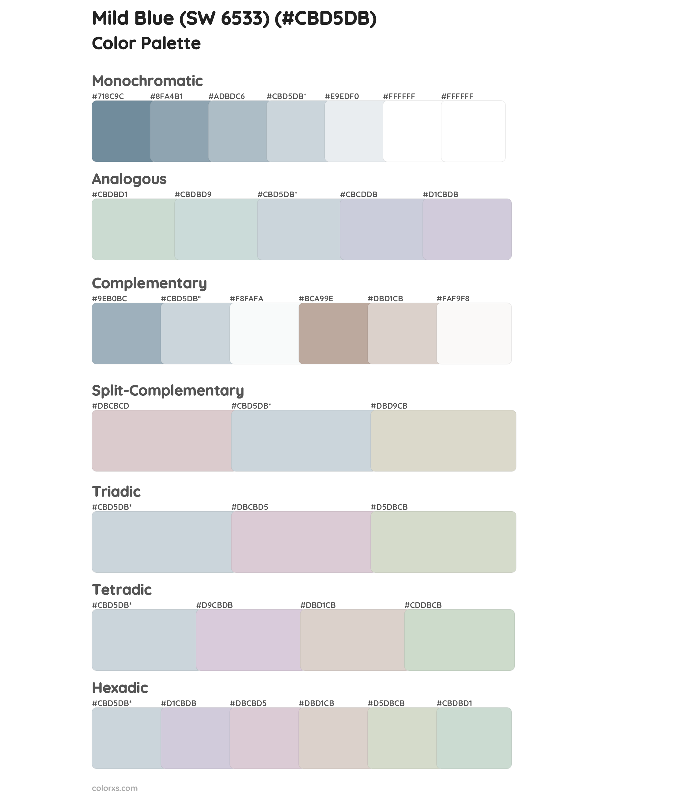 Mild Blue (SW 6533) Color Scheme Palettes