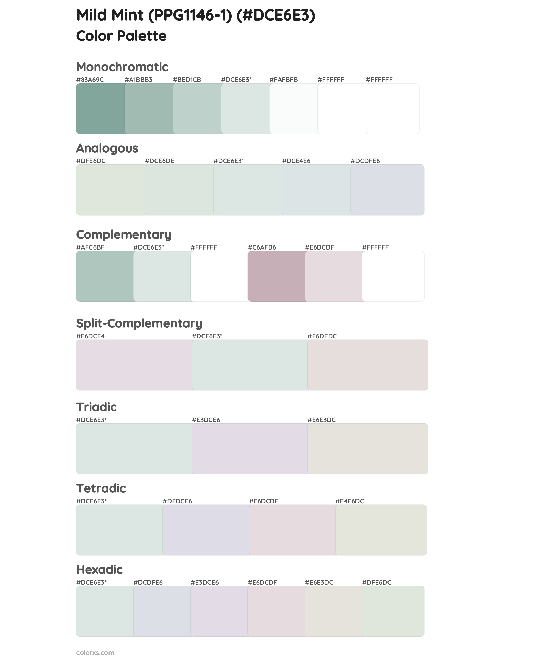 Mild Mint (PPG1146-1) Color Scheme Palettes