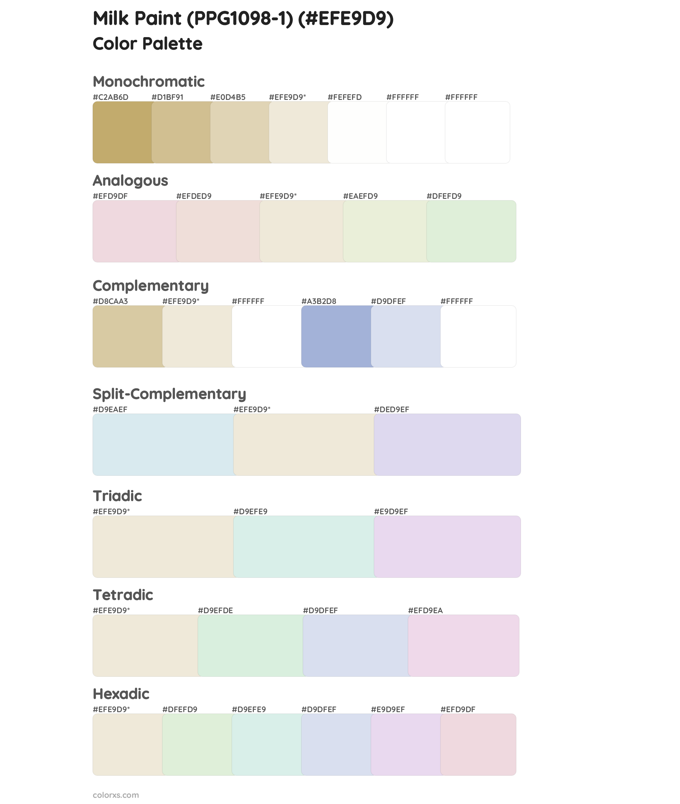 Milk Paint (PPG1098-1) Color Scheme Palettes