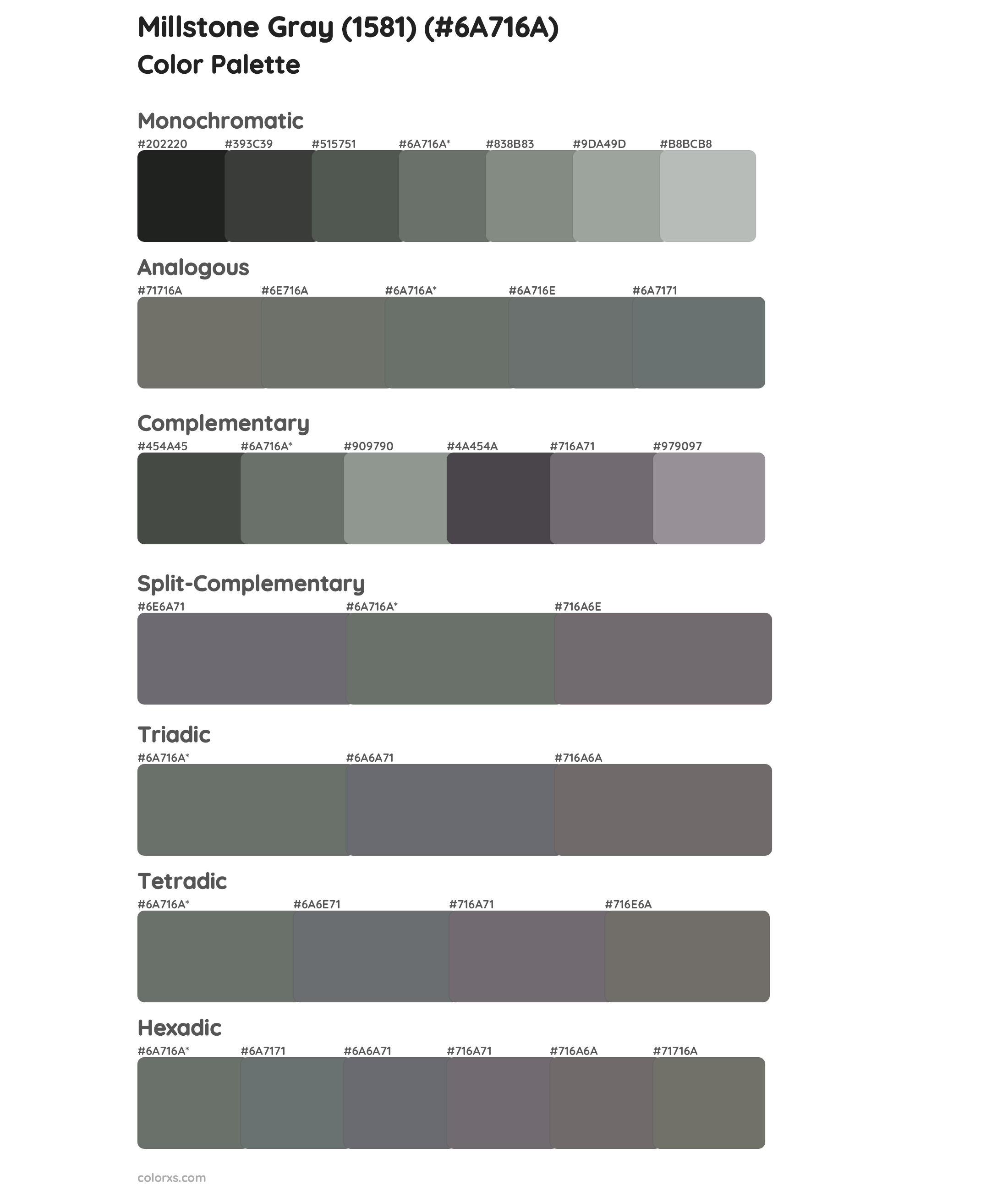 Millstone Gray (1581) Color Scheme Palettes