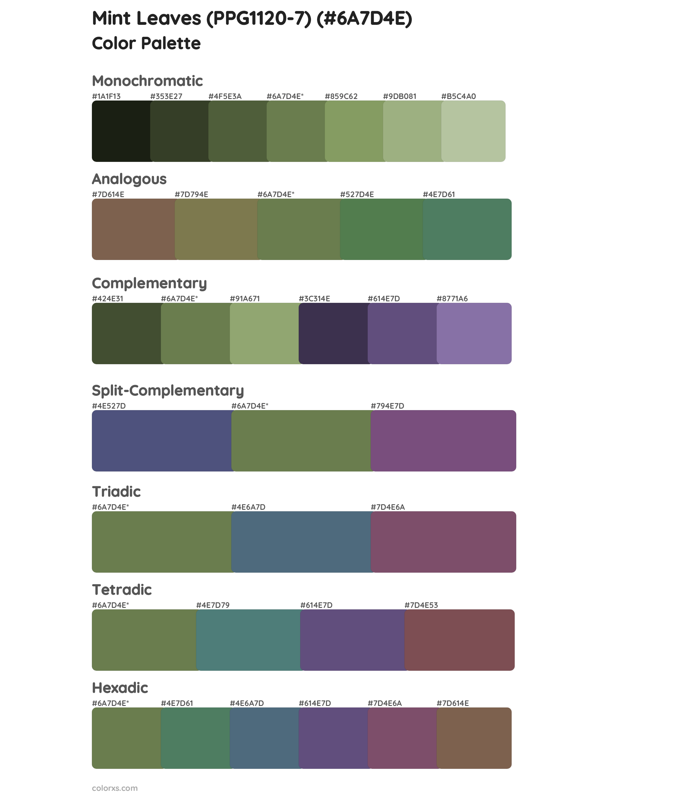 Mint Leaves (PPG1120-7) Color Scheme Palettes