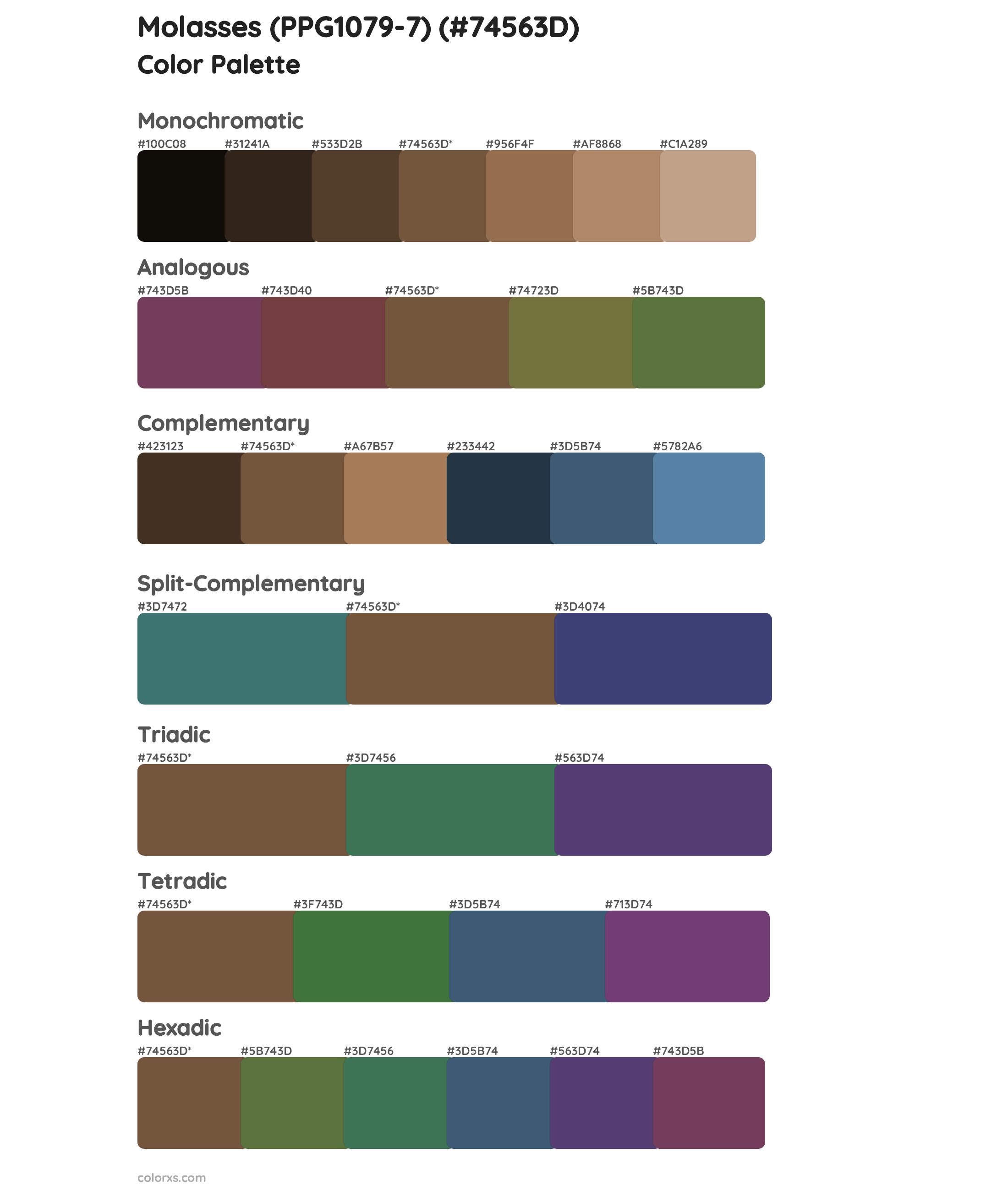 Molasses (PPG1079-7) Color Scheme Palettes