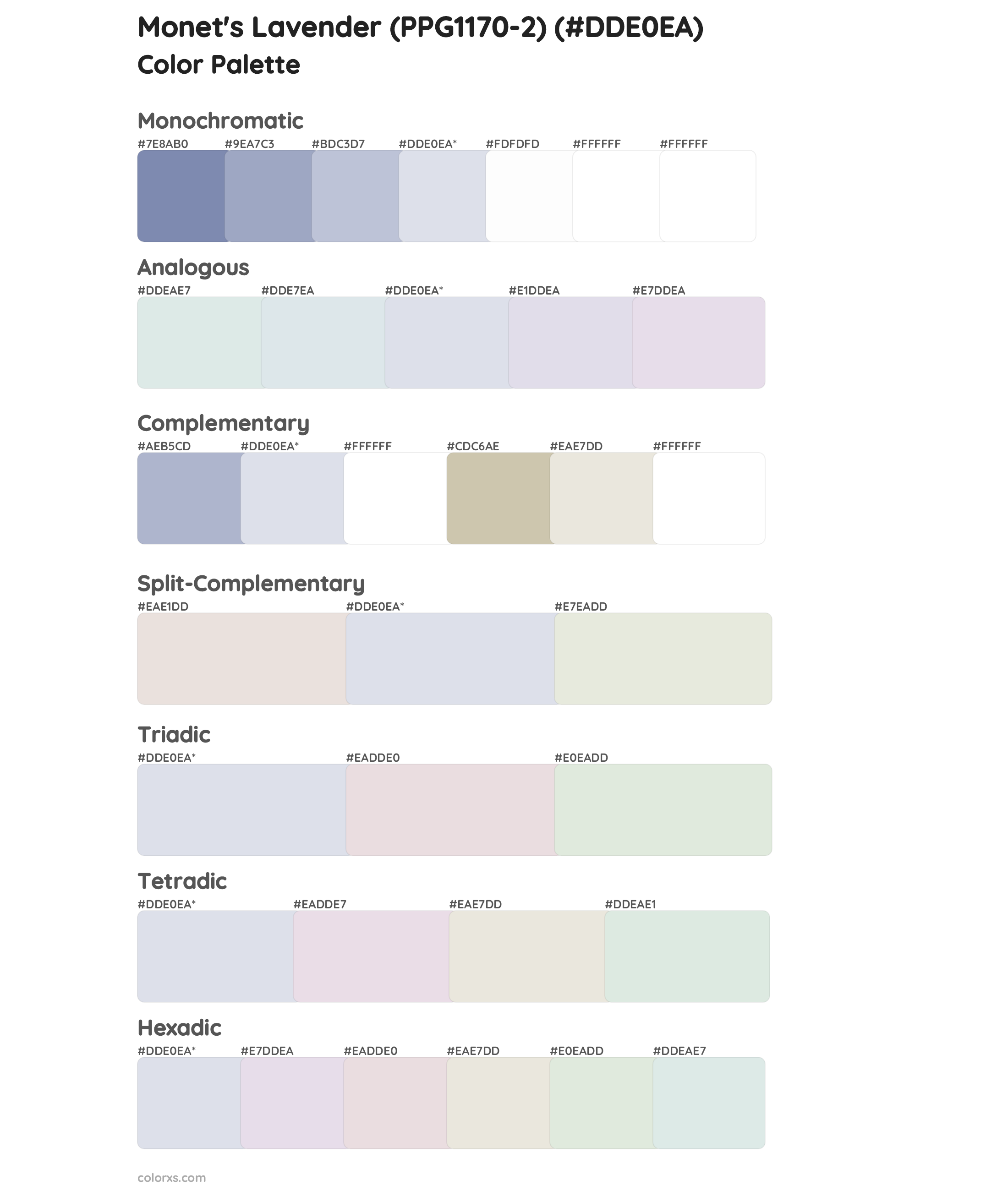 Monet's Lavender (PPG1170-2) Color Scheme Palettes