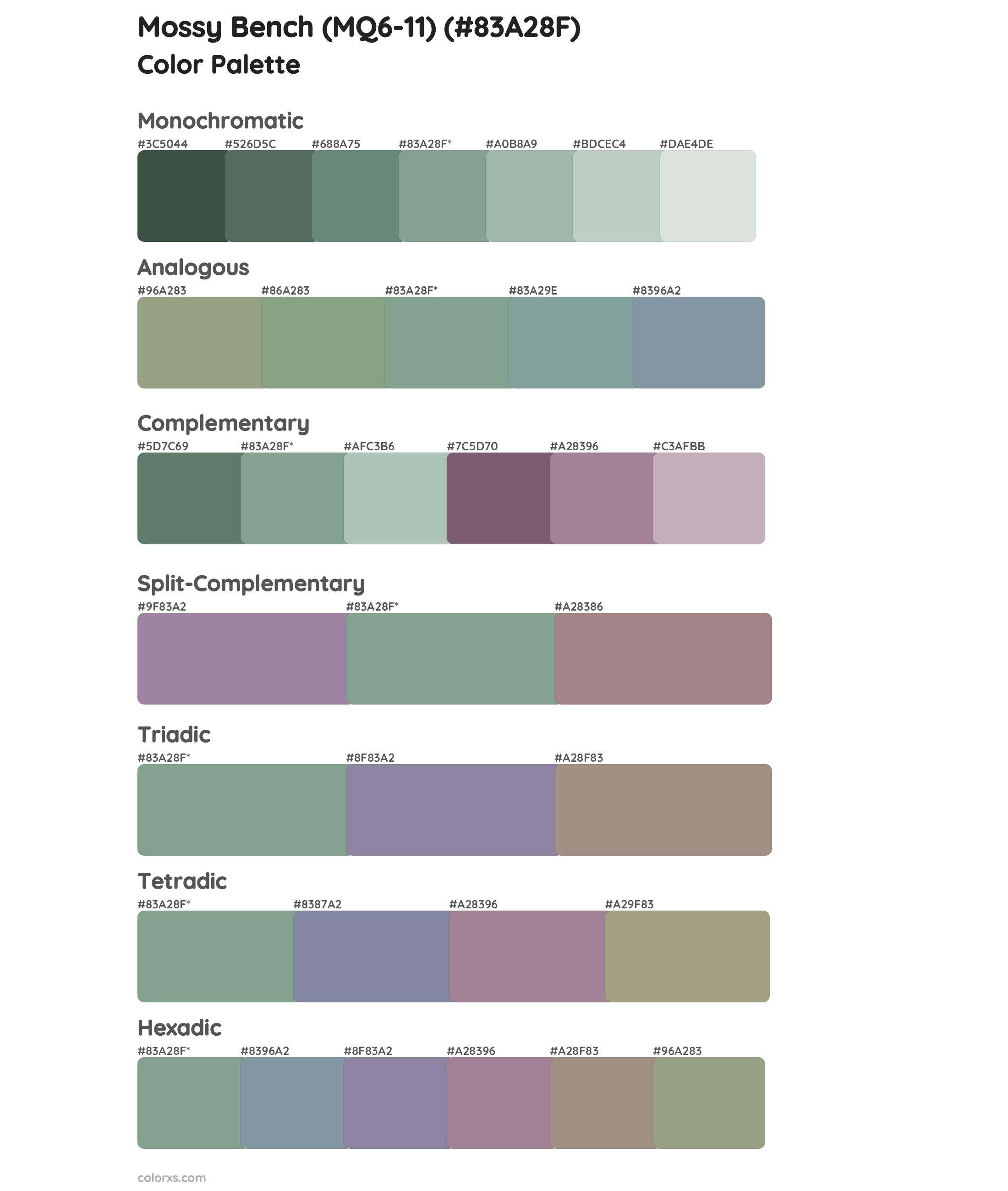 Mossy Bench (MQ6-11) Color Scheme Palettes