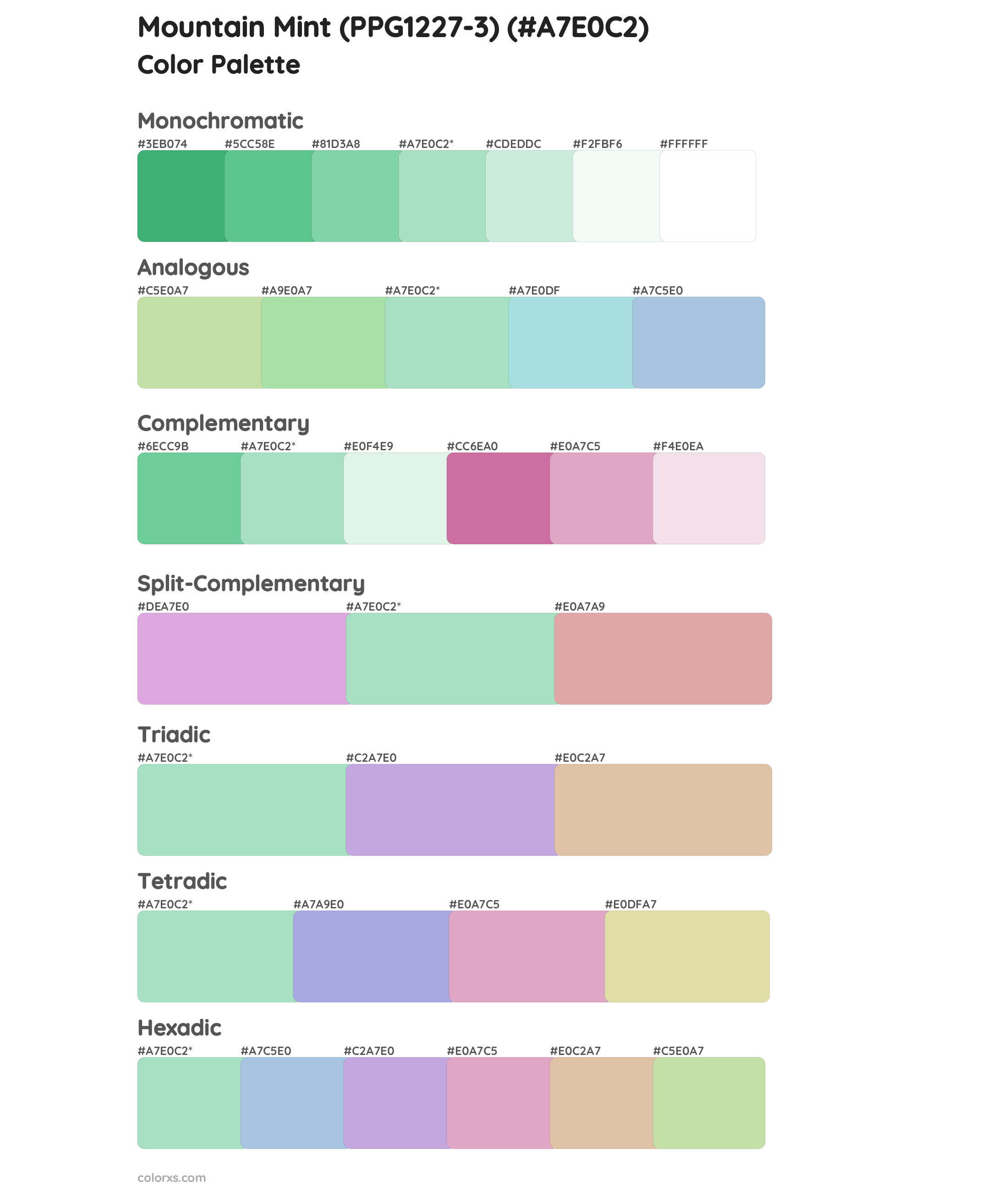 Mountain Mint (PPG1227-3) Color Scheme Palettes