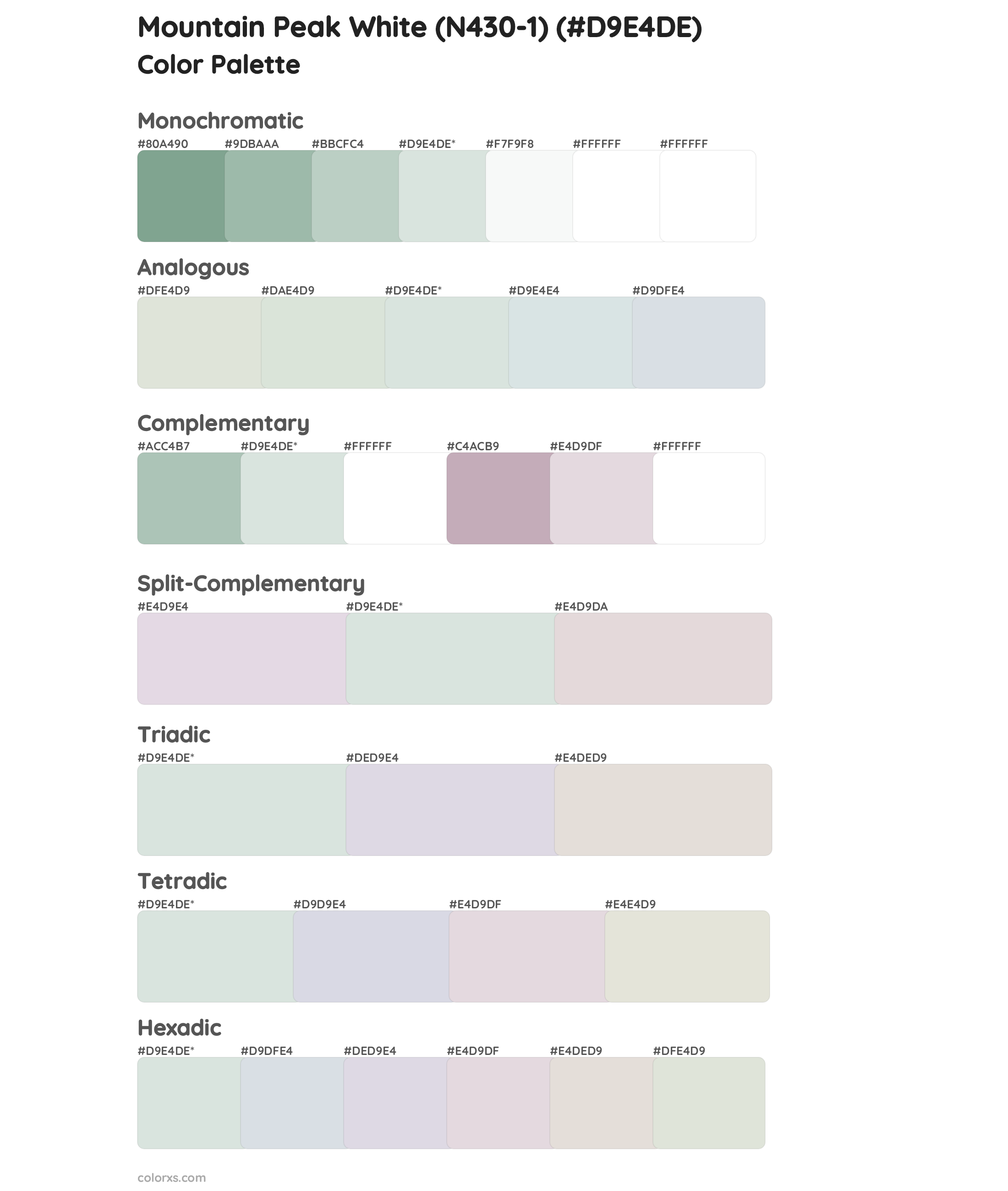 Mountain Peak White (N430-1) Color Scheme Palettes