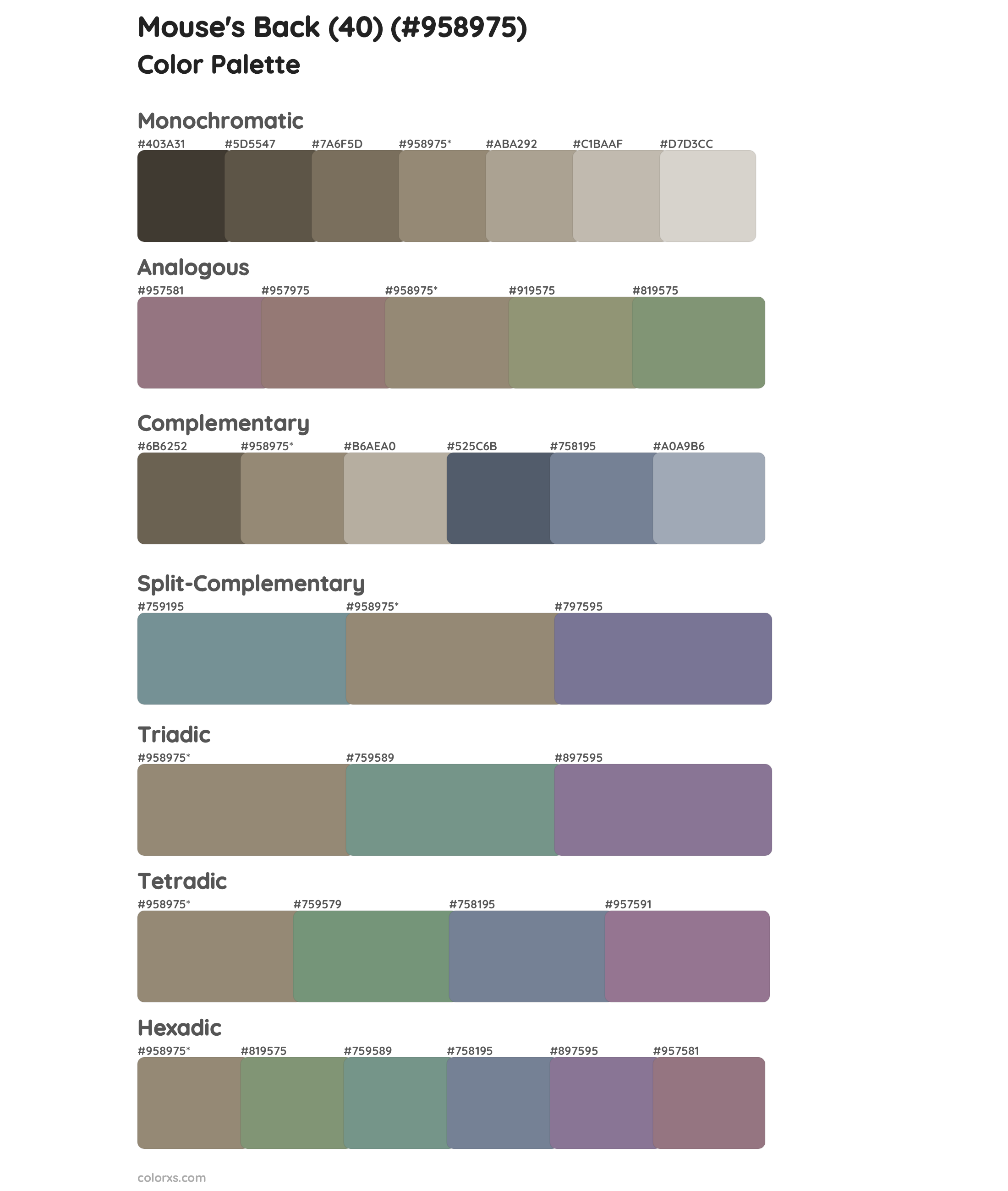 Mouse's Back (40) Color Scheme Palettes