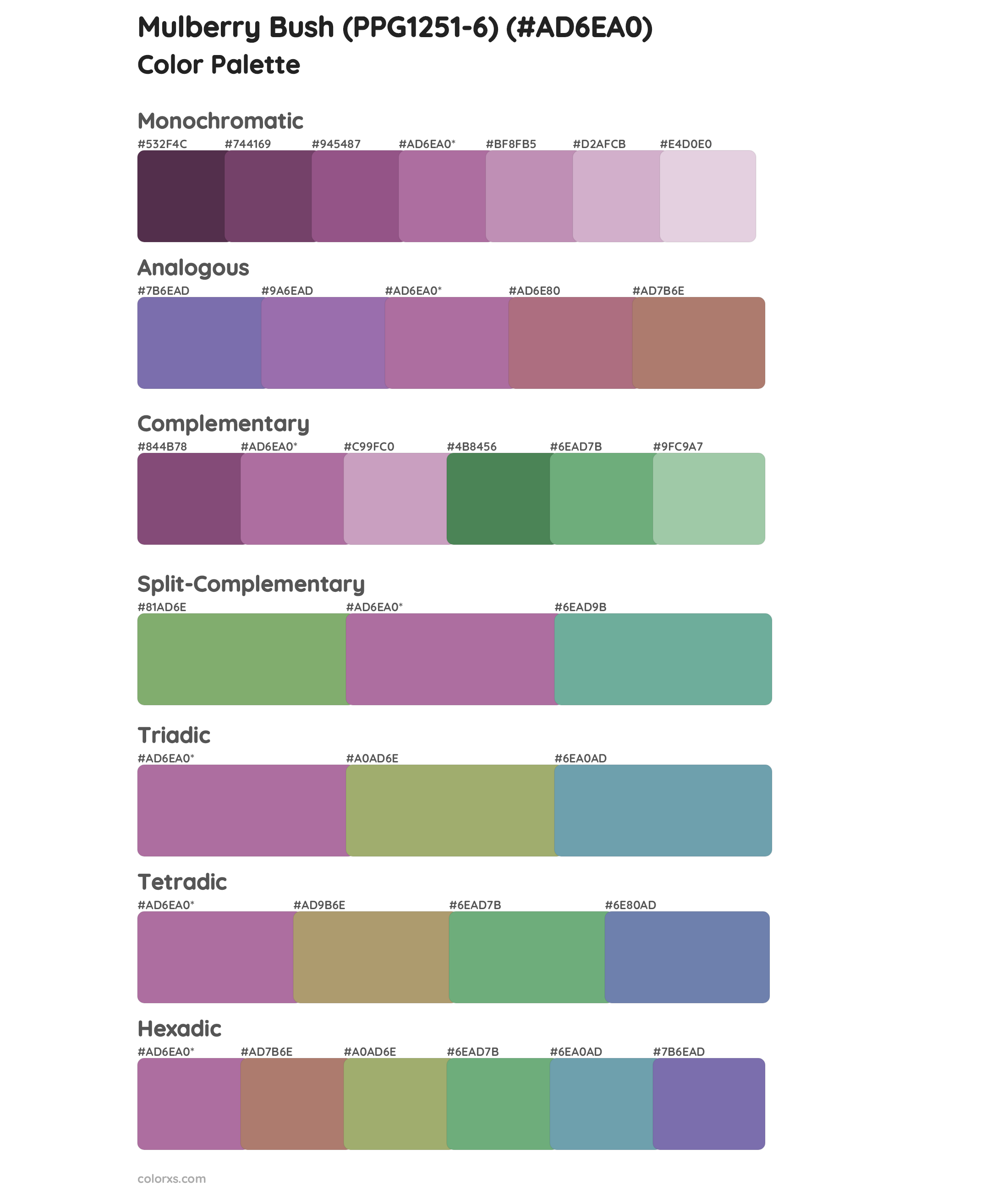 Mulberry Bush (PPG1251-6) Color Scheme Palettes