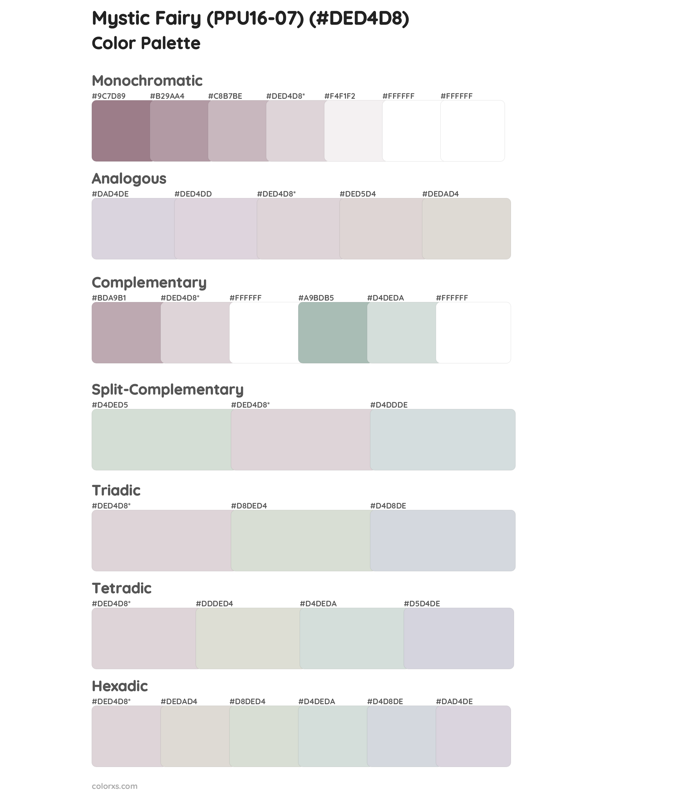 Mystic Fairy (PPU16-07) Color Scheme Palettes