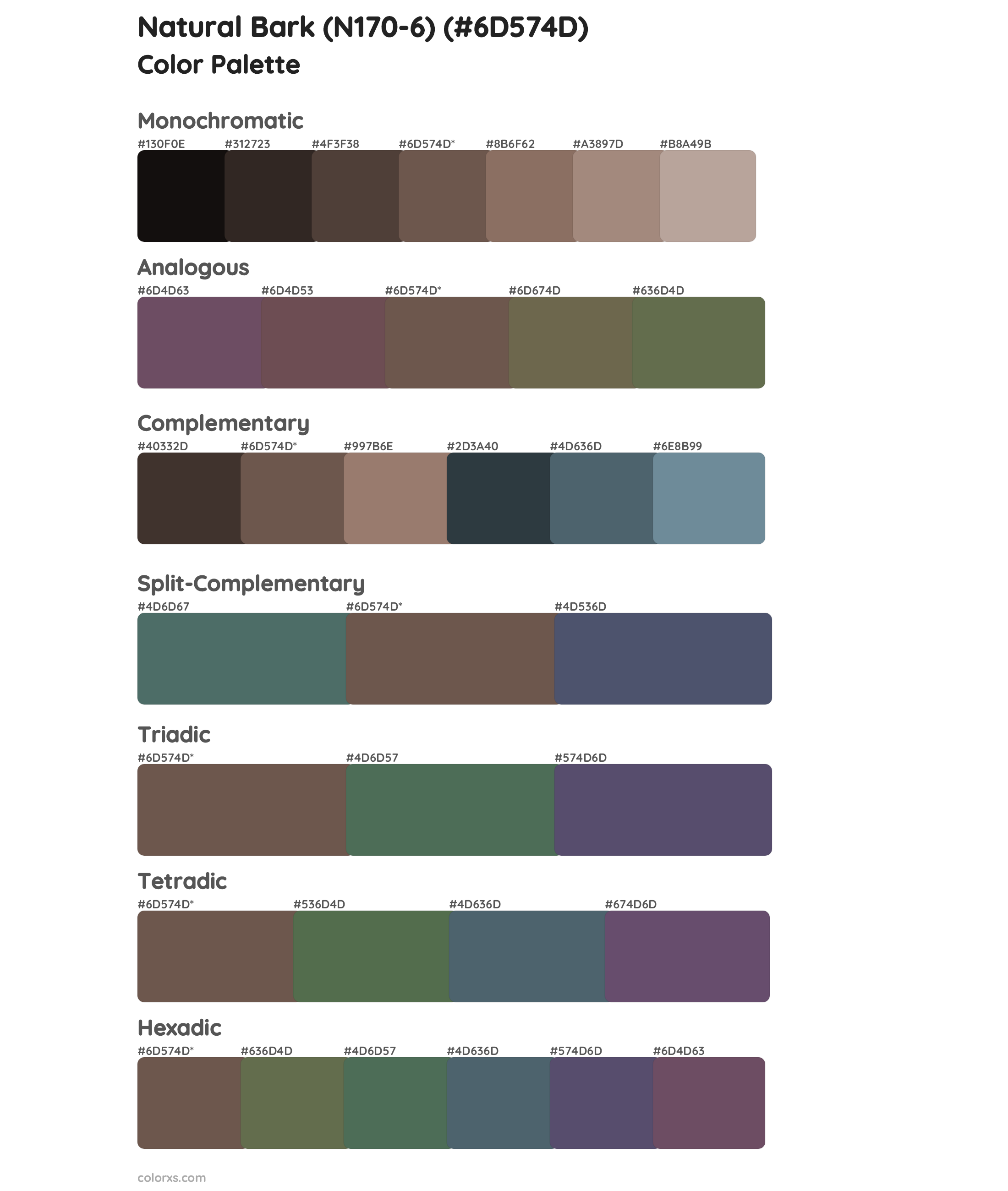 Natural Bark (N170-6) Color Scheme Palettes