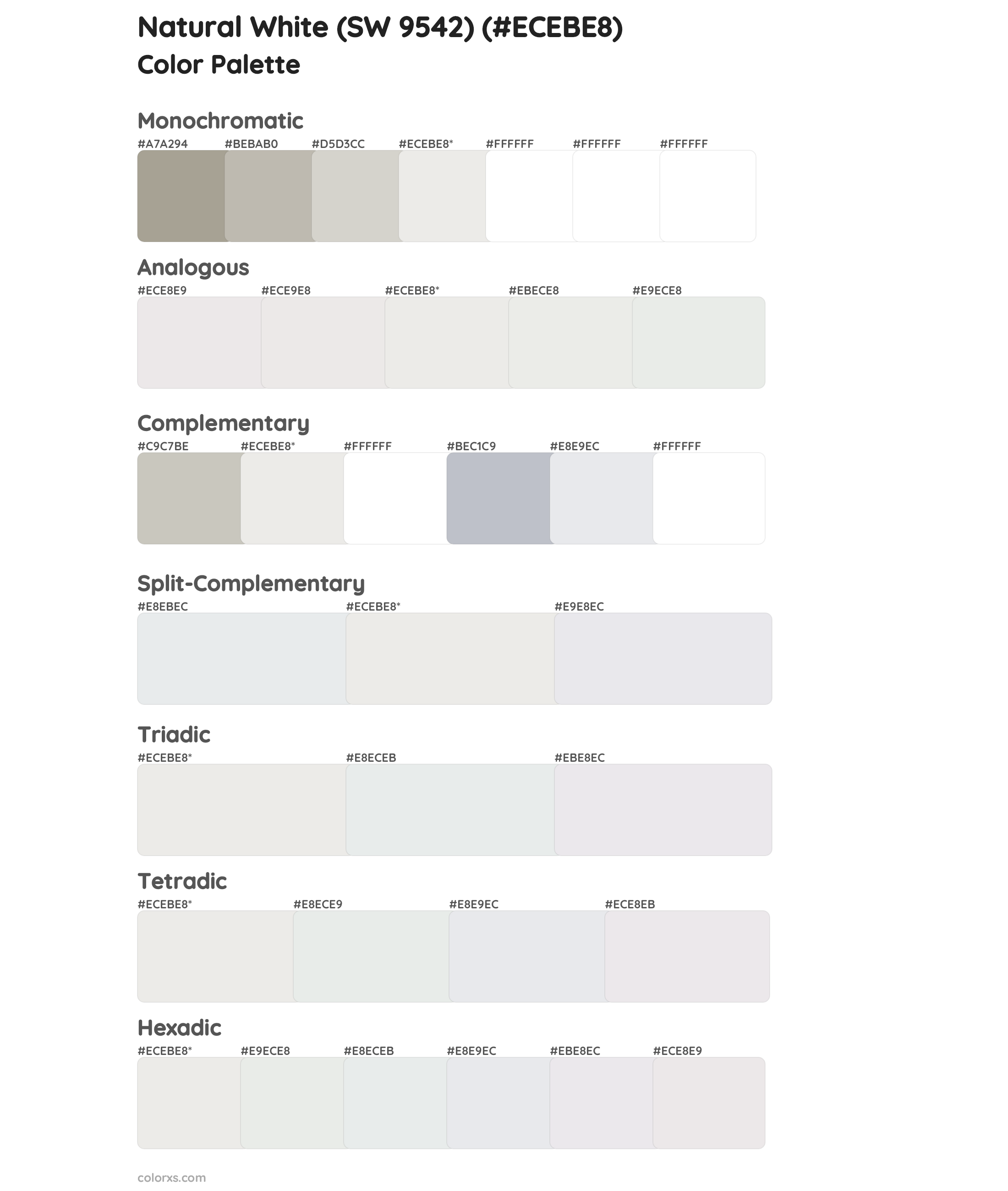 Natural White (SW 9542) Color Scheme Palettes