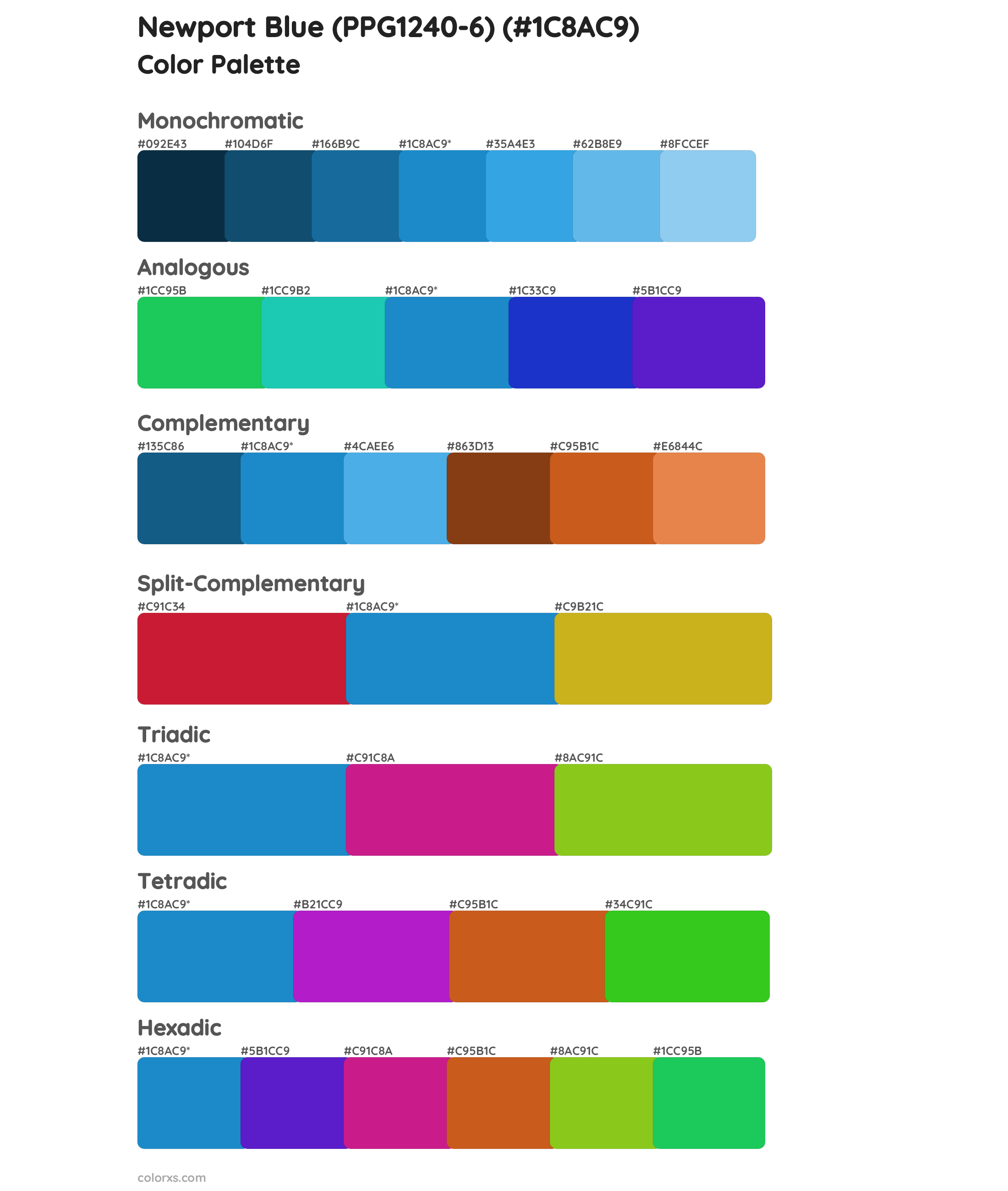 Newport Blue (PPG1240-6) Color Scheme Palettes