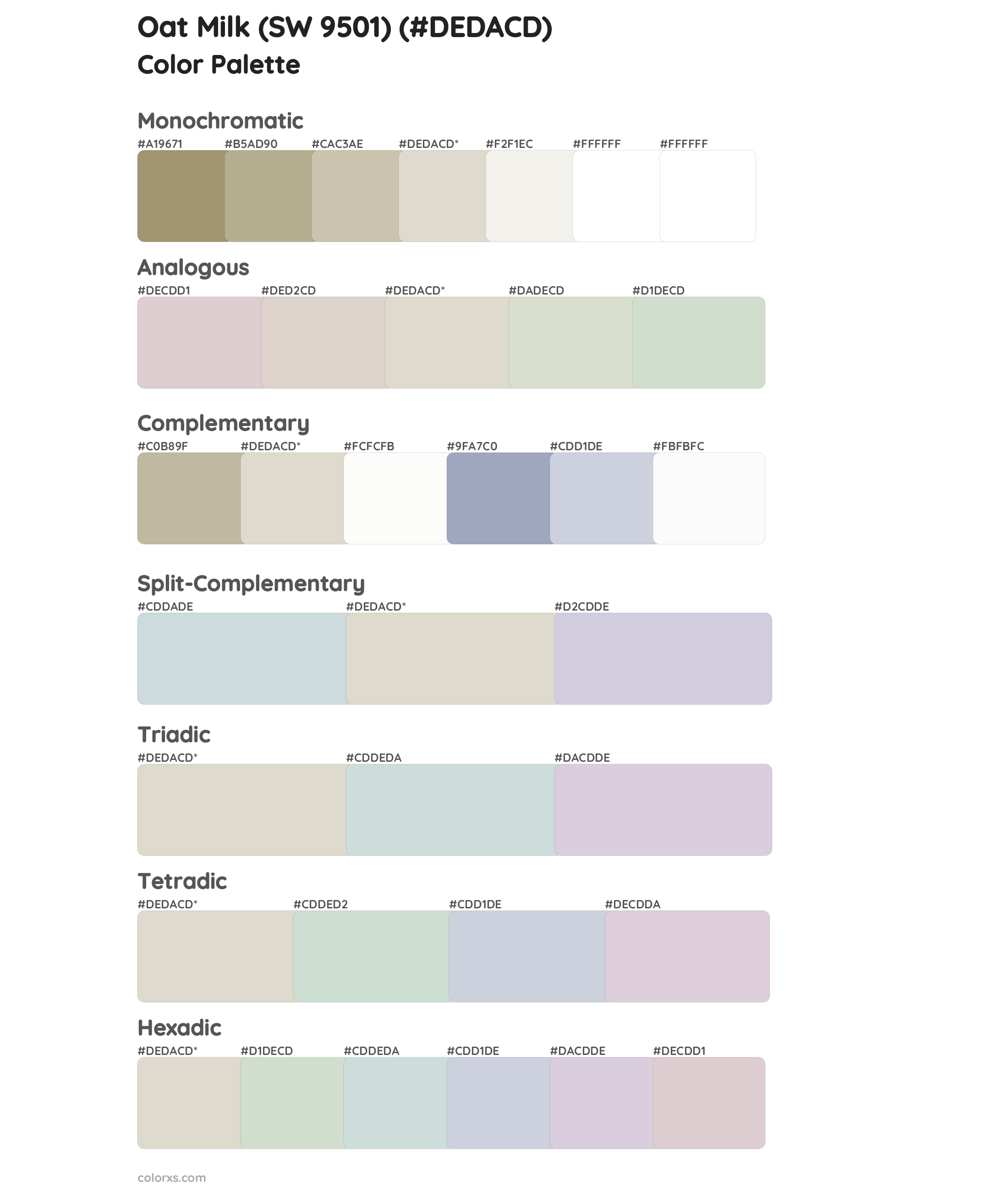 Oat Milk (SW 9501) Color Scheme Palettes