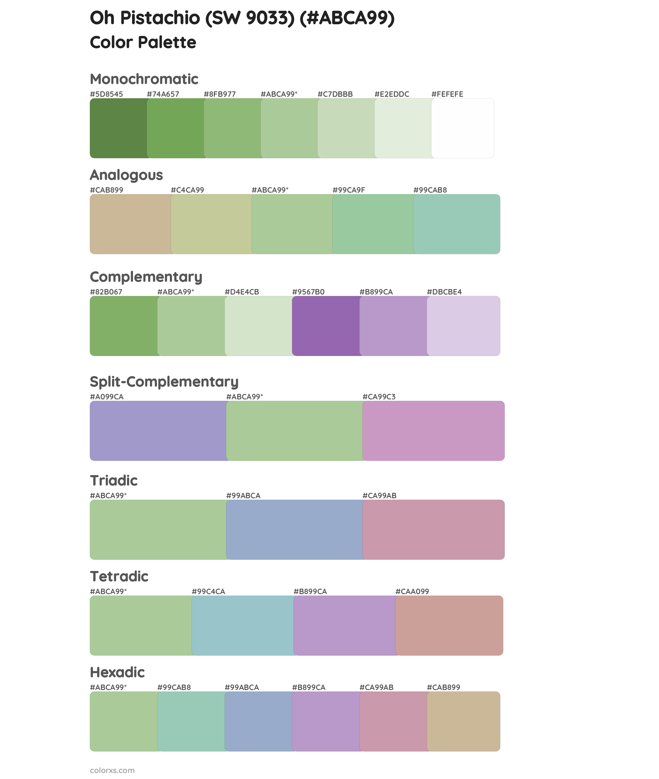 Oh Pistachio (SW 9033) Color Scheme Palettes