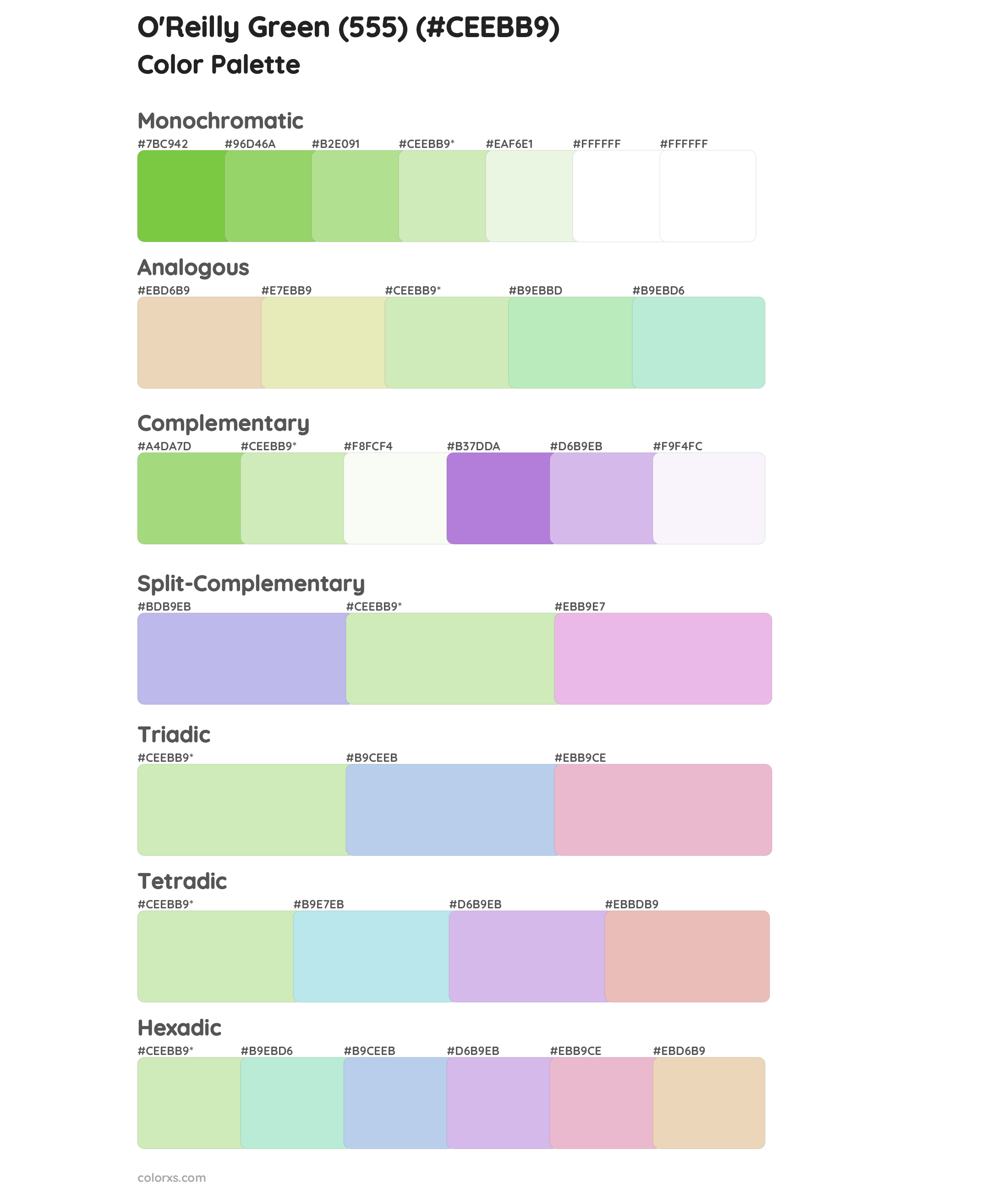 O'Reilly Green (555) Color Scheme Palettes