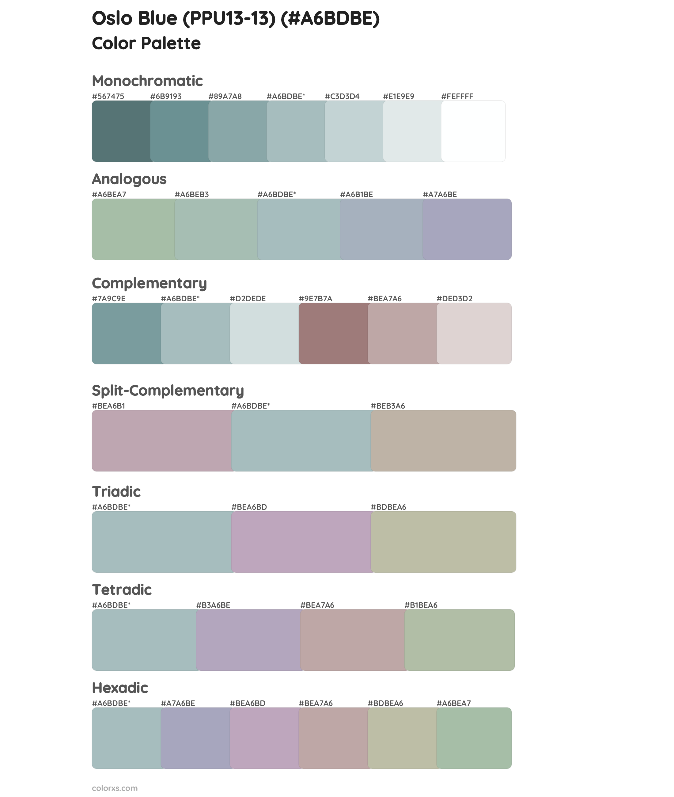 Oslo Blue (PPU13-13) Color Scheme Palettes