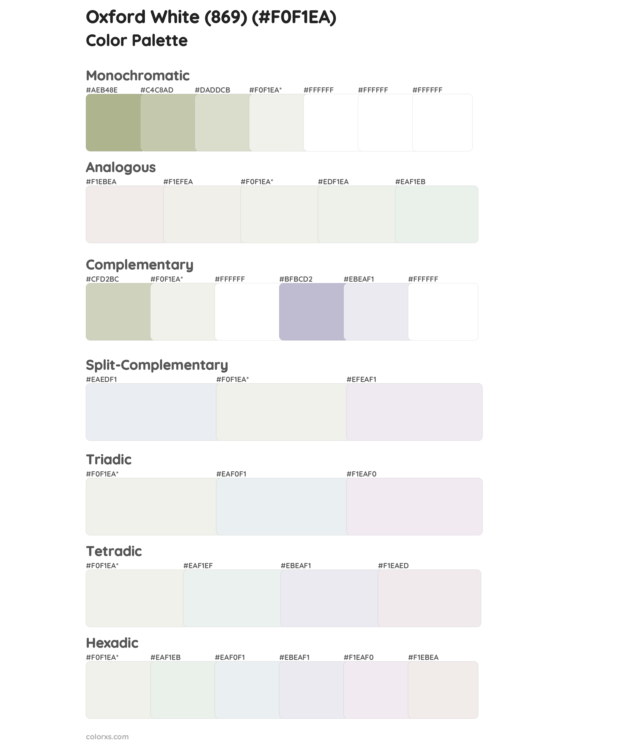 Oxford White (869) Color Scheme Palettes