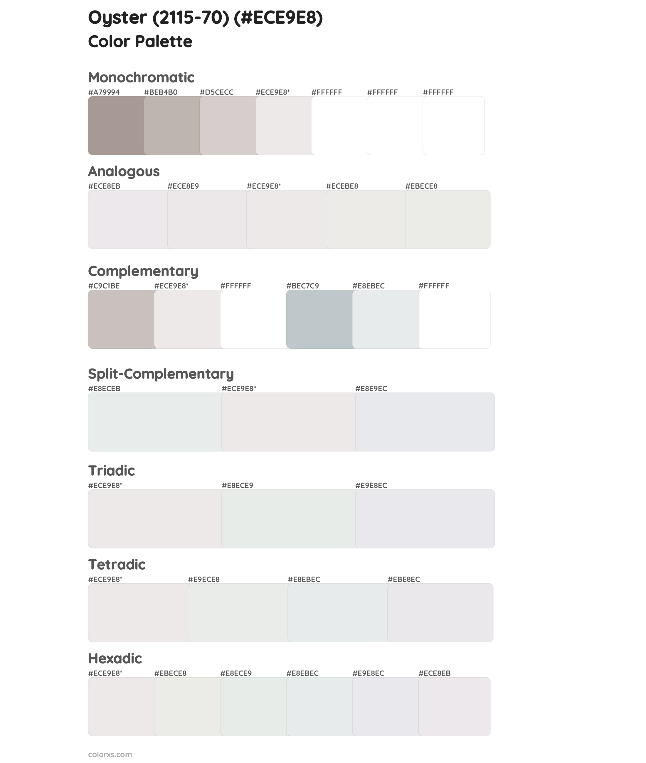 Oyster (2115-70) Color Scheme Palettes