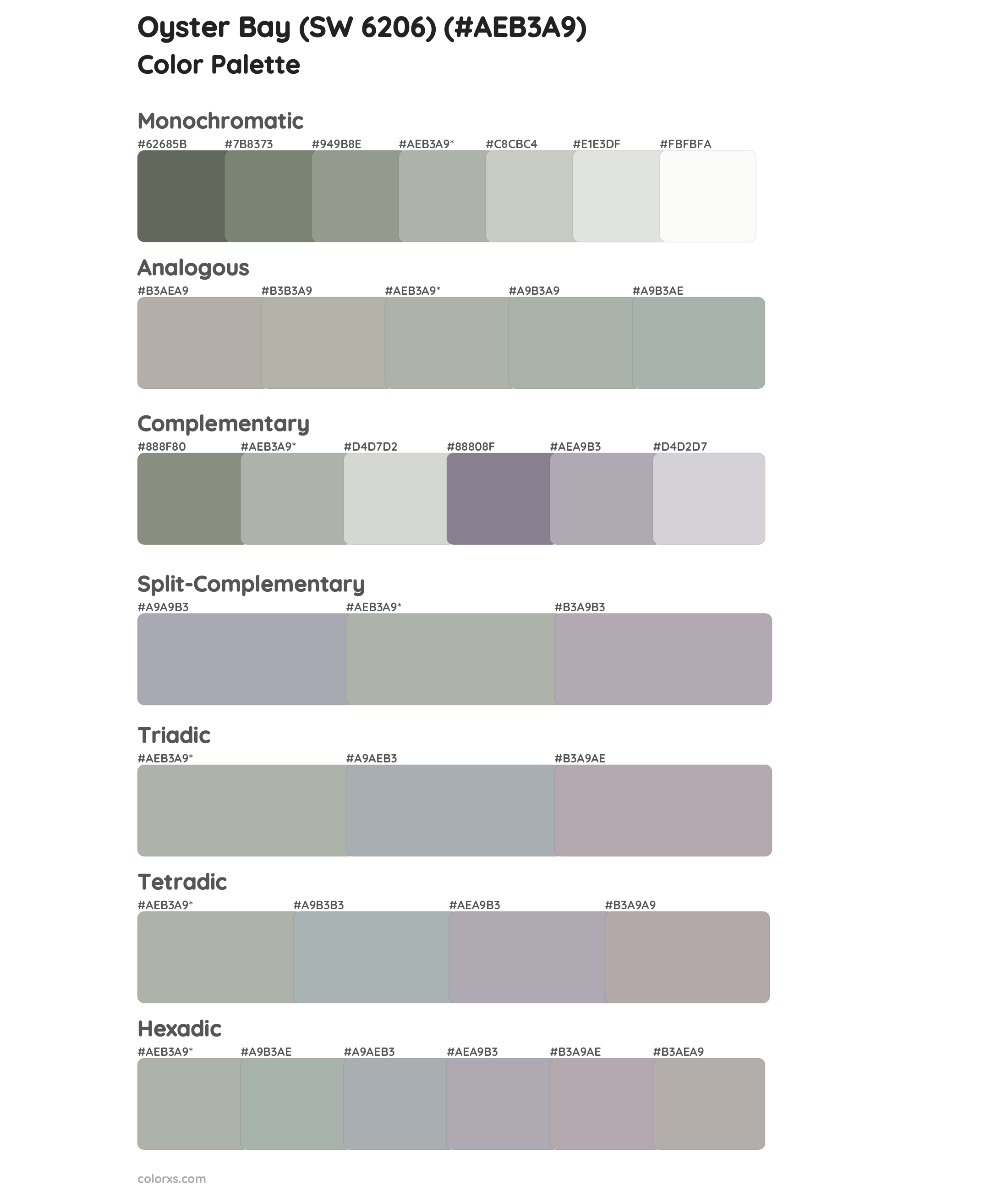 Oyster Bay (SW 6206) Color Scheme Palettes