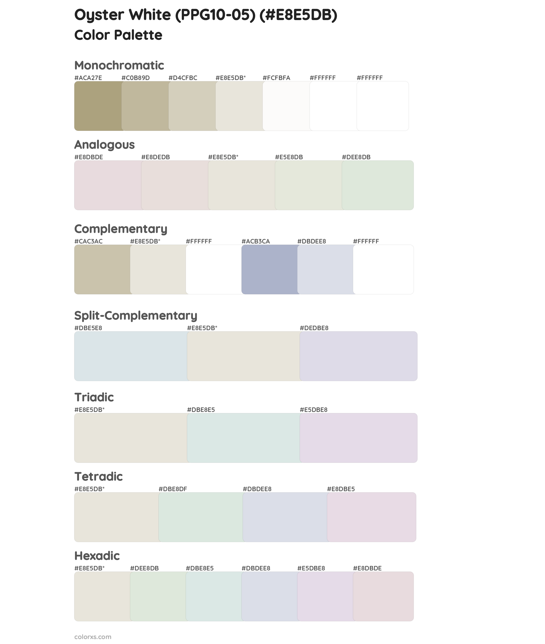 Oyster White (PPG10-05) Color Scheme Palettes