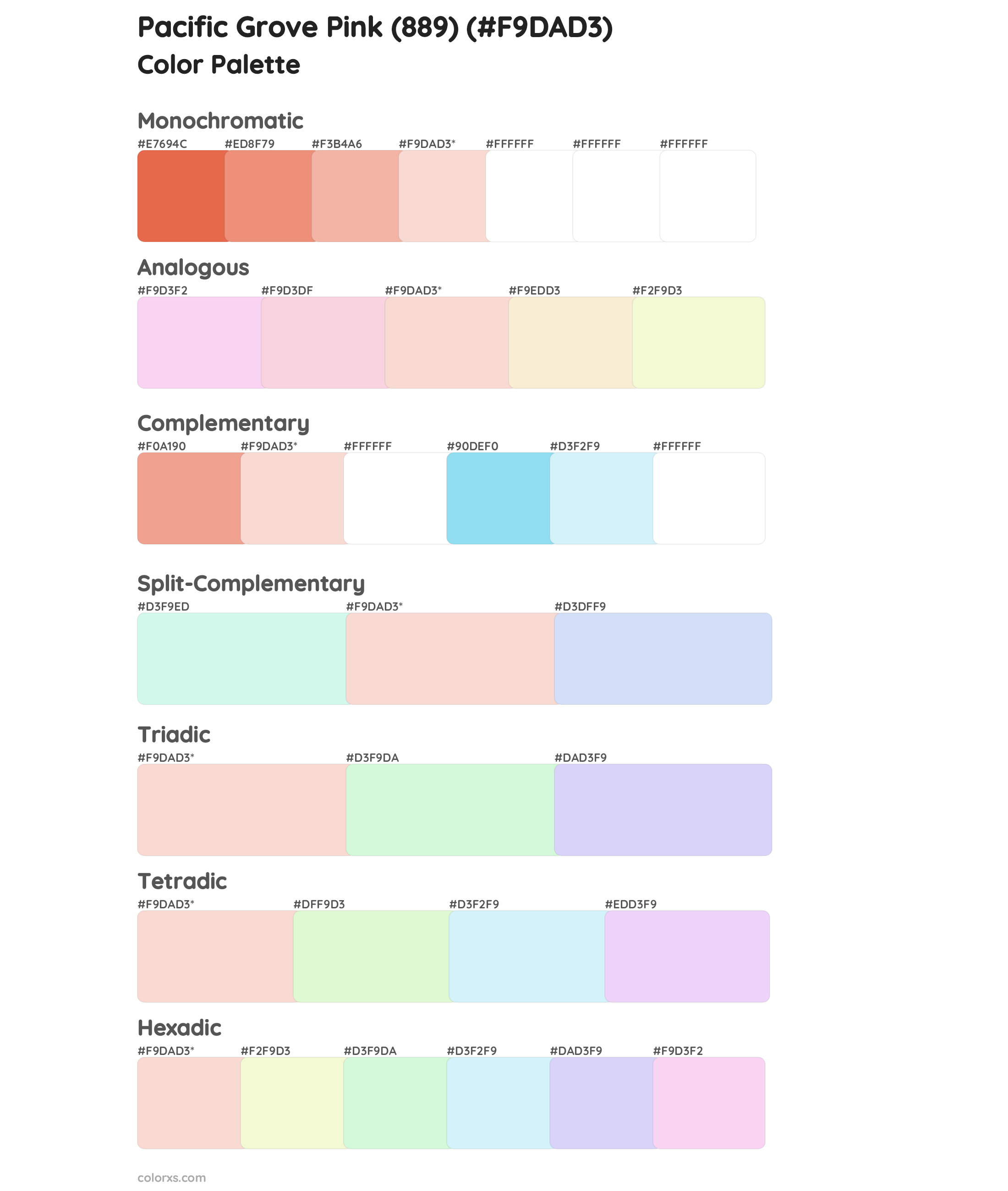 Pacific Grove Pink (889) Color Scheme Palettes