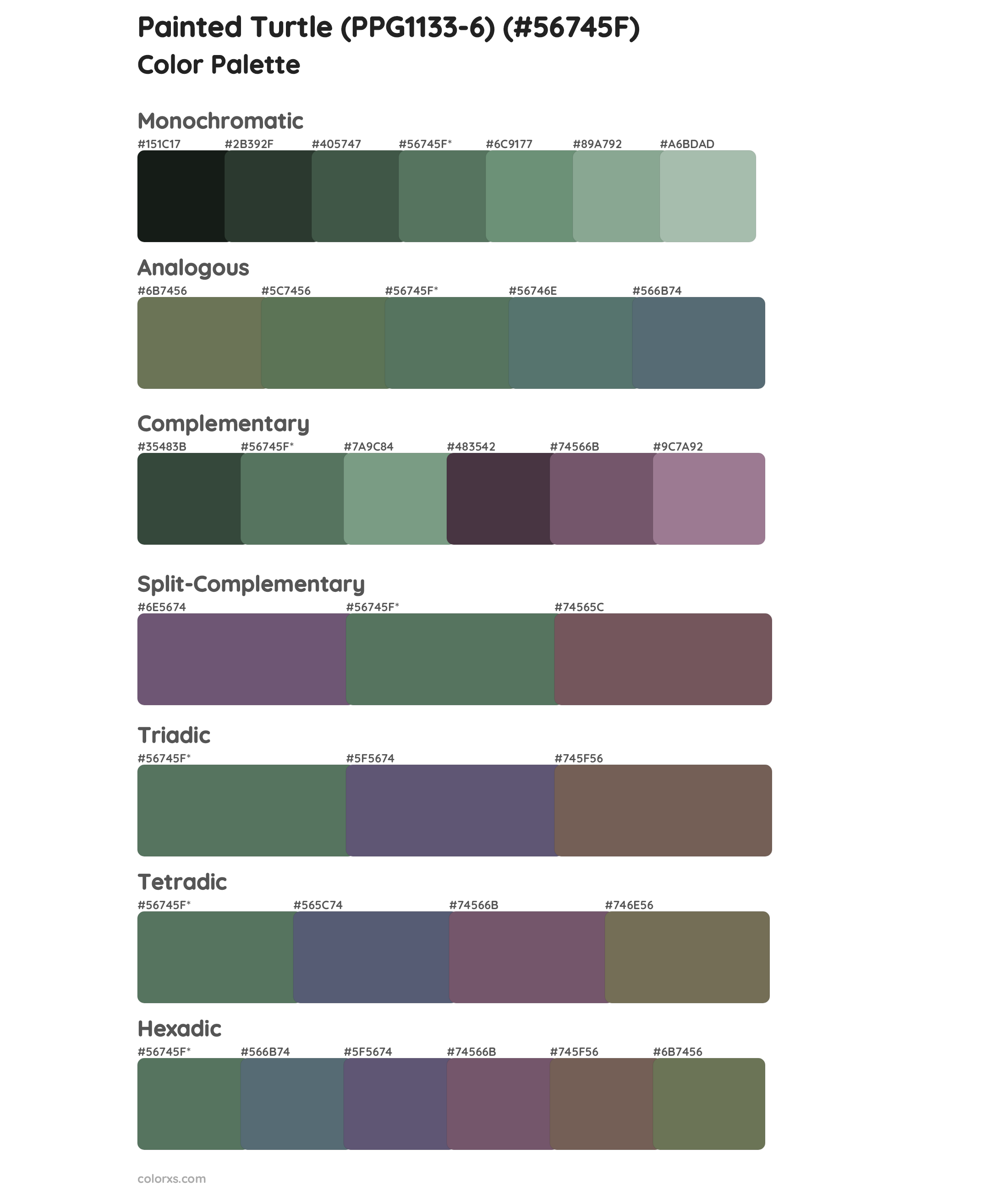 Painted Turtle (PPG1133-6) Color Scheme Palettes