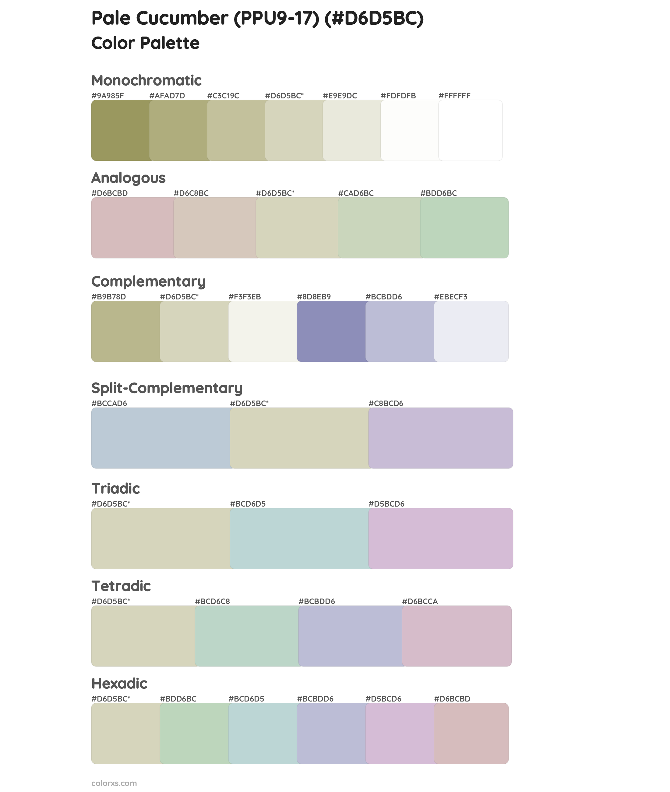 Pale Cucumber (PPU9-17) Color Scheme Palettes