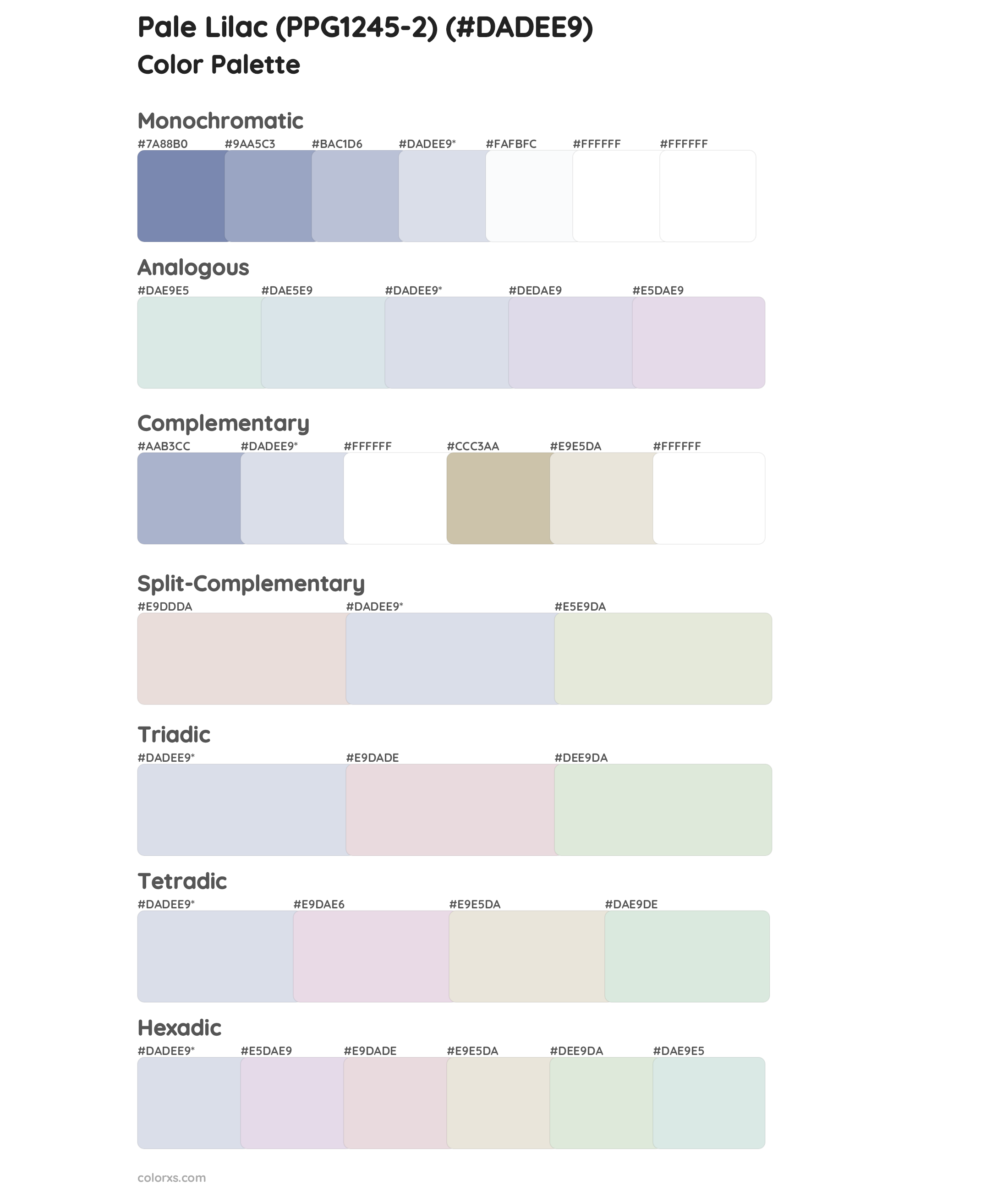 Pale Lilac (PPG1245-2) Color Scheme Palettes