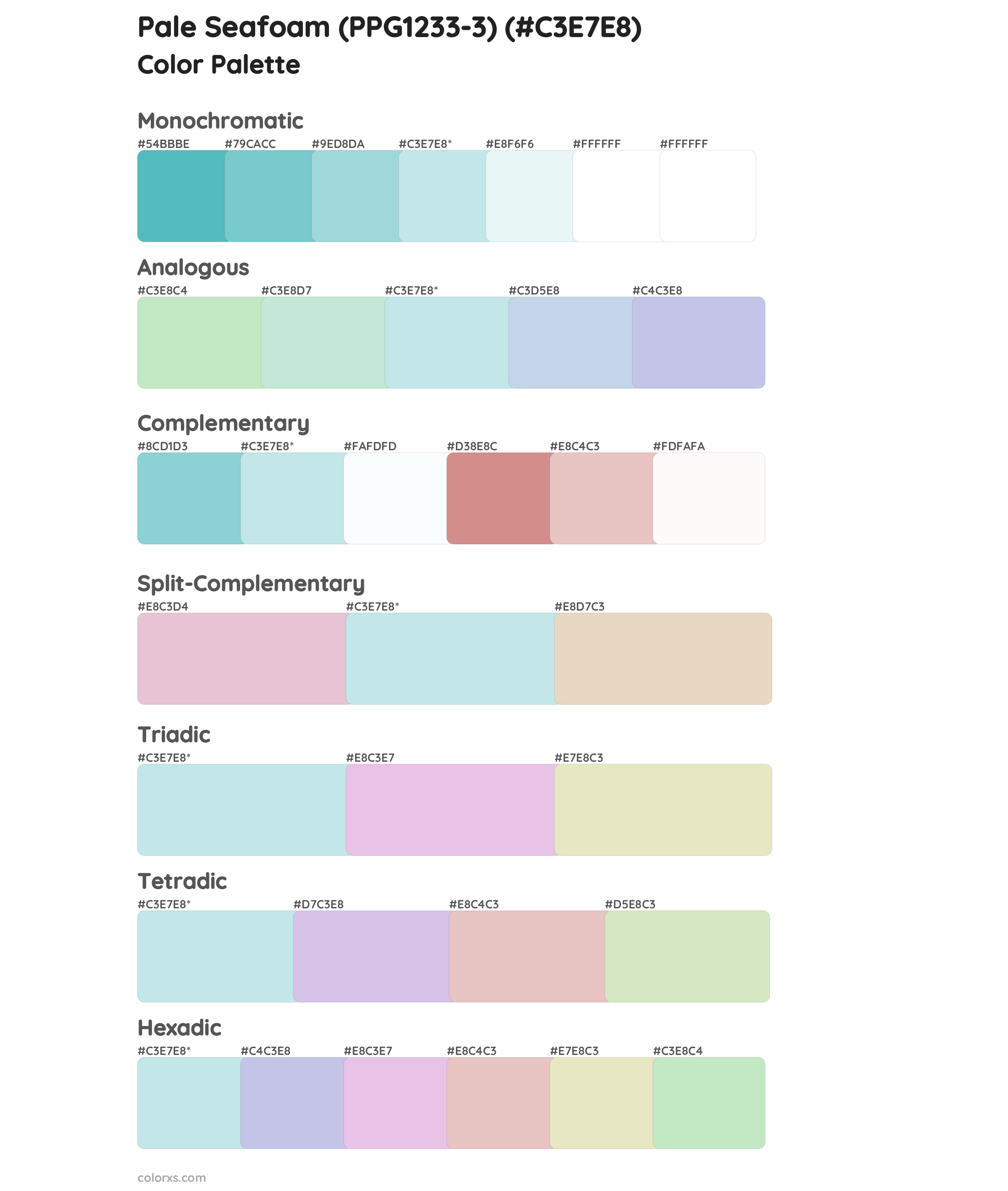 Pale Seafoam (PPG1233-3) Color Scheme Palettes