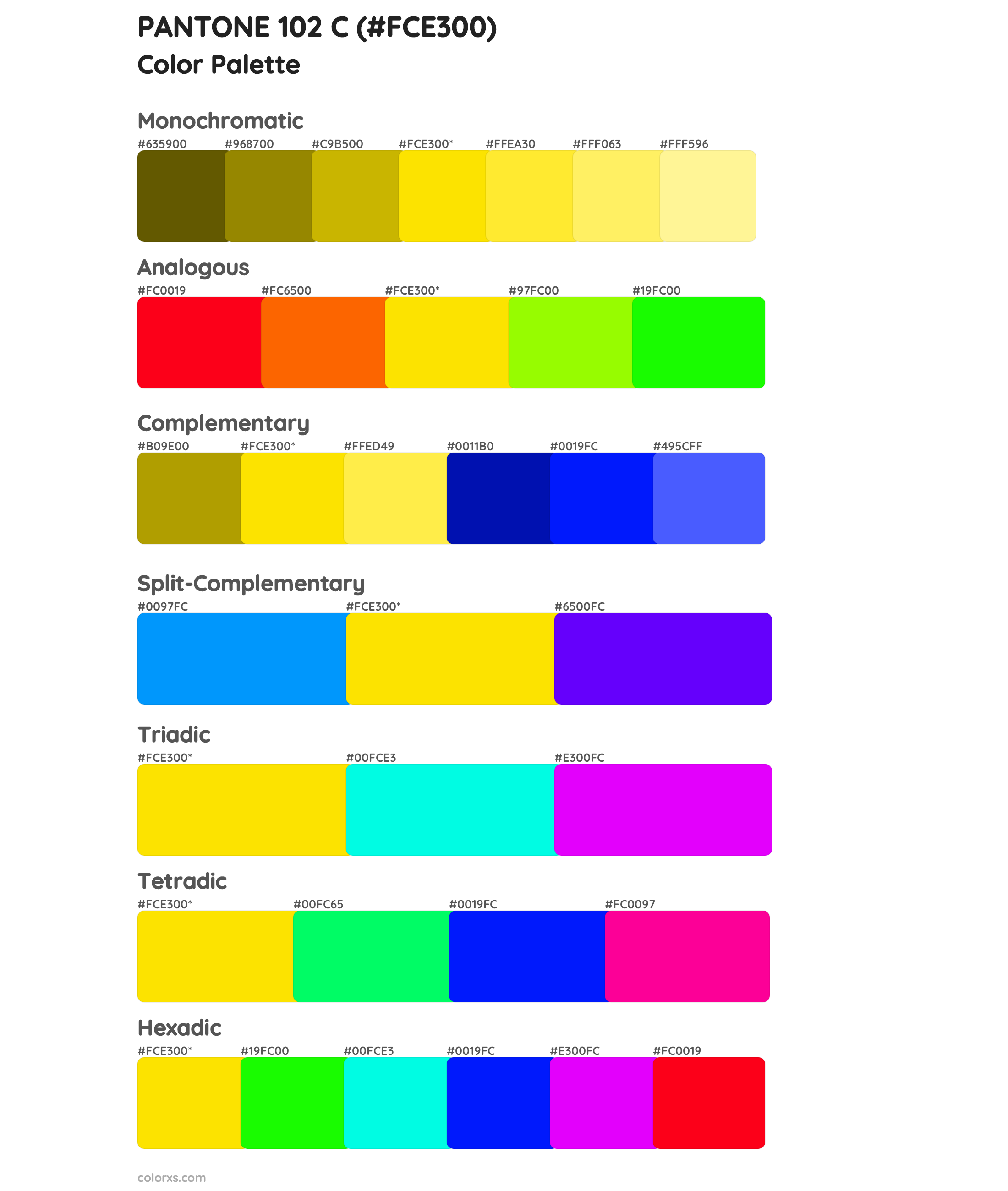 PANTONE 102 C Color Scheme Palettes