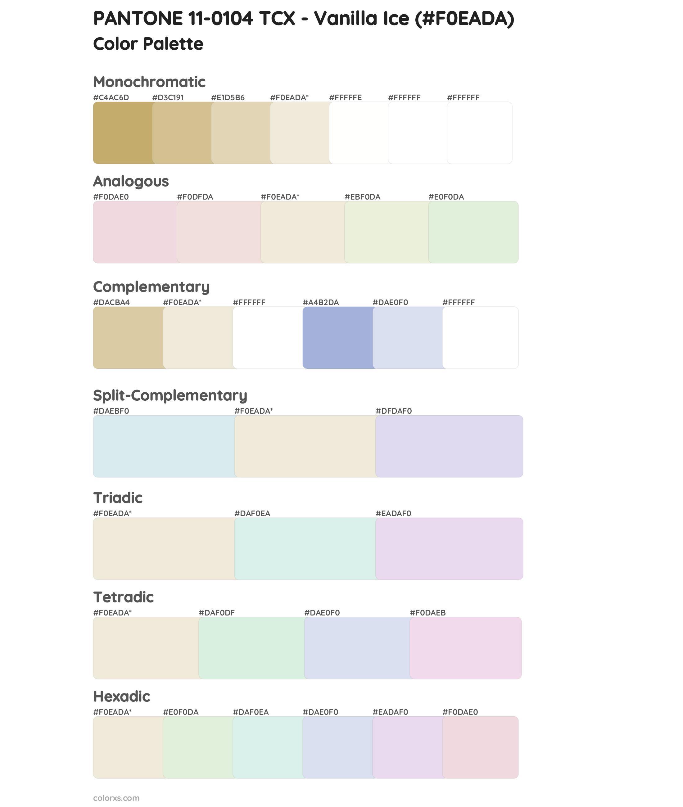 PANTONE 11-0104 TCX - Vanilla Ice Color Scheme Palettes