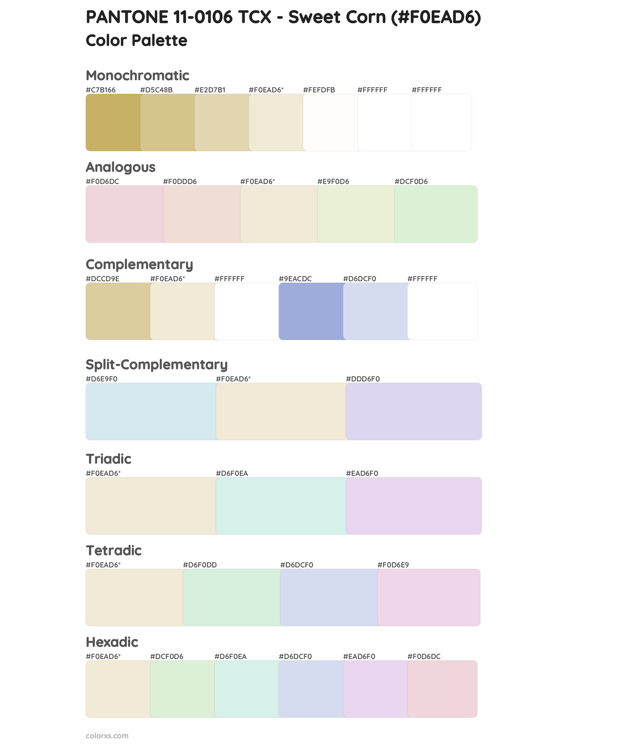 PANTONE 11-0106 TCX - Sweet Corn Color Scheme Palettes