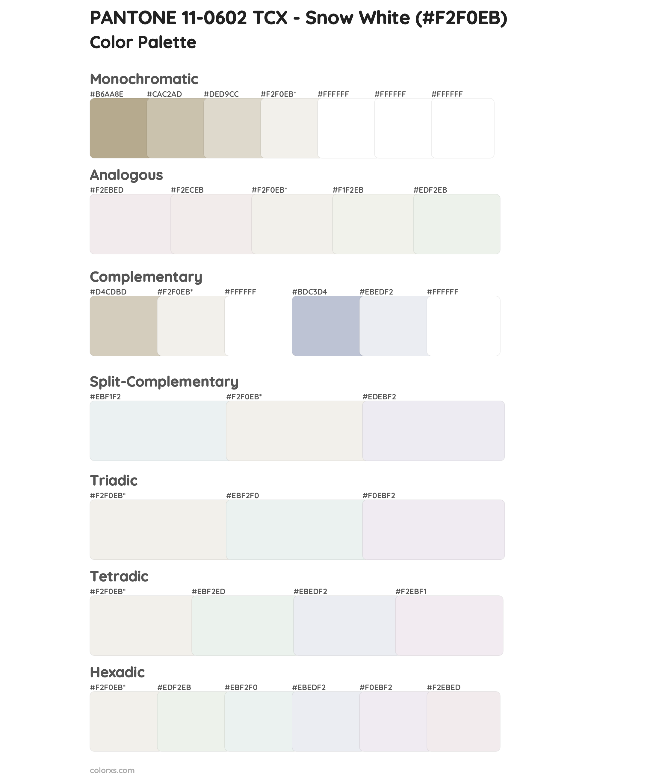 PANTONE 11-0602 TCX - Snow White color palettes - colorxs.com