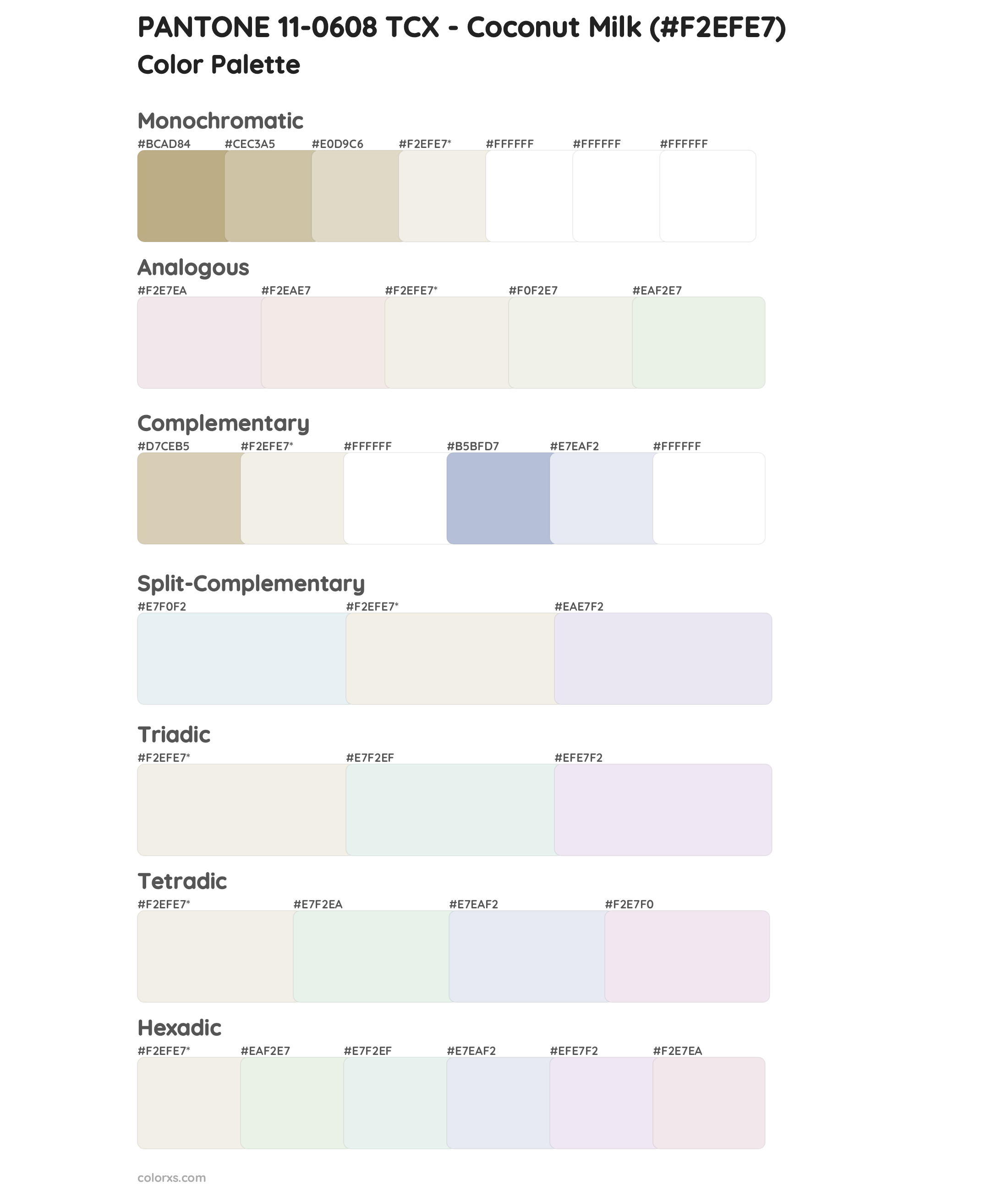 PANTONE 11-0608 TCX - Coconut Milk Color Scheme Palettes