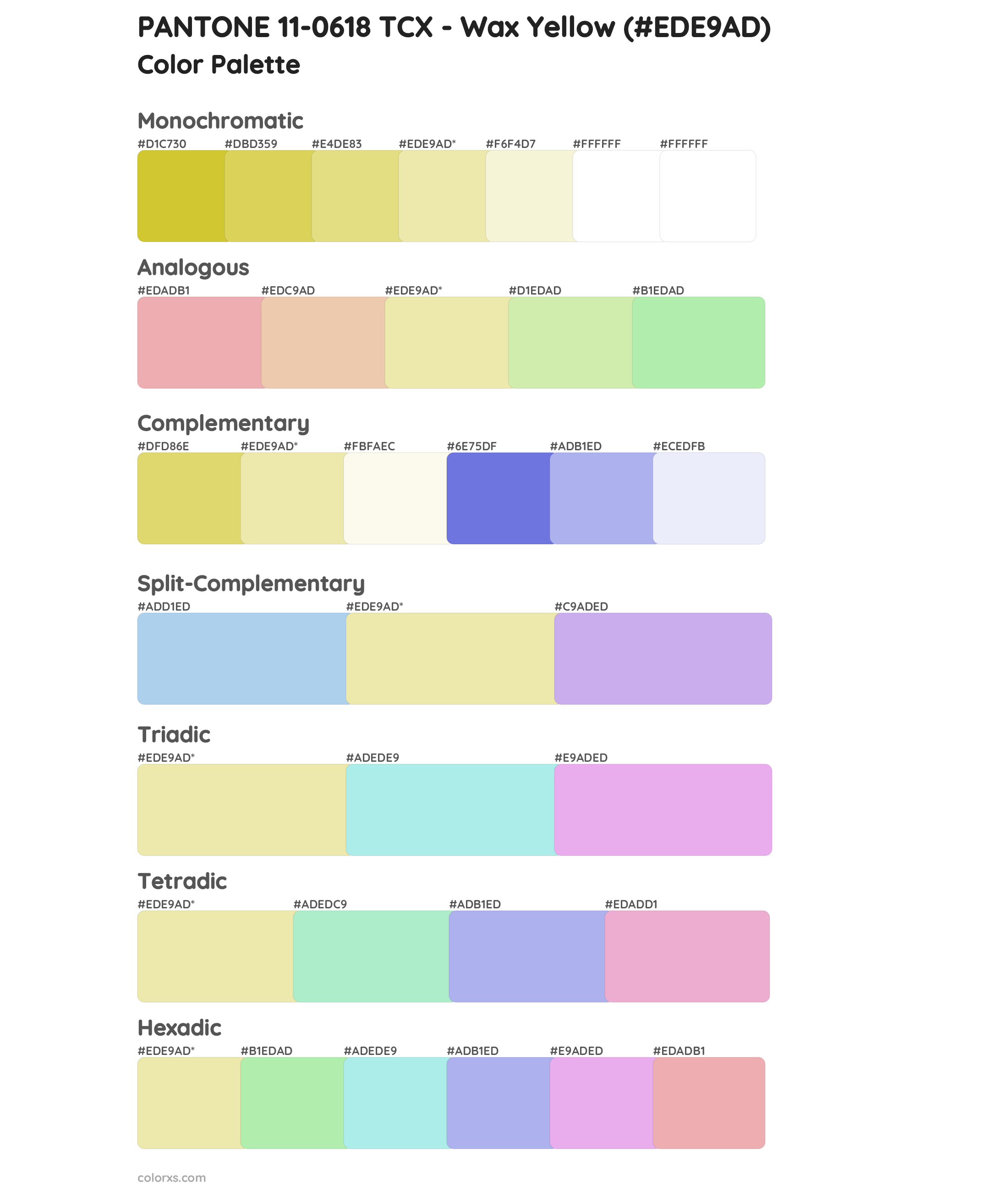 PANTONE 11-0618 TCX - Wax Yellow Color Scheme Palettes