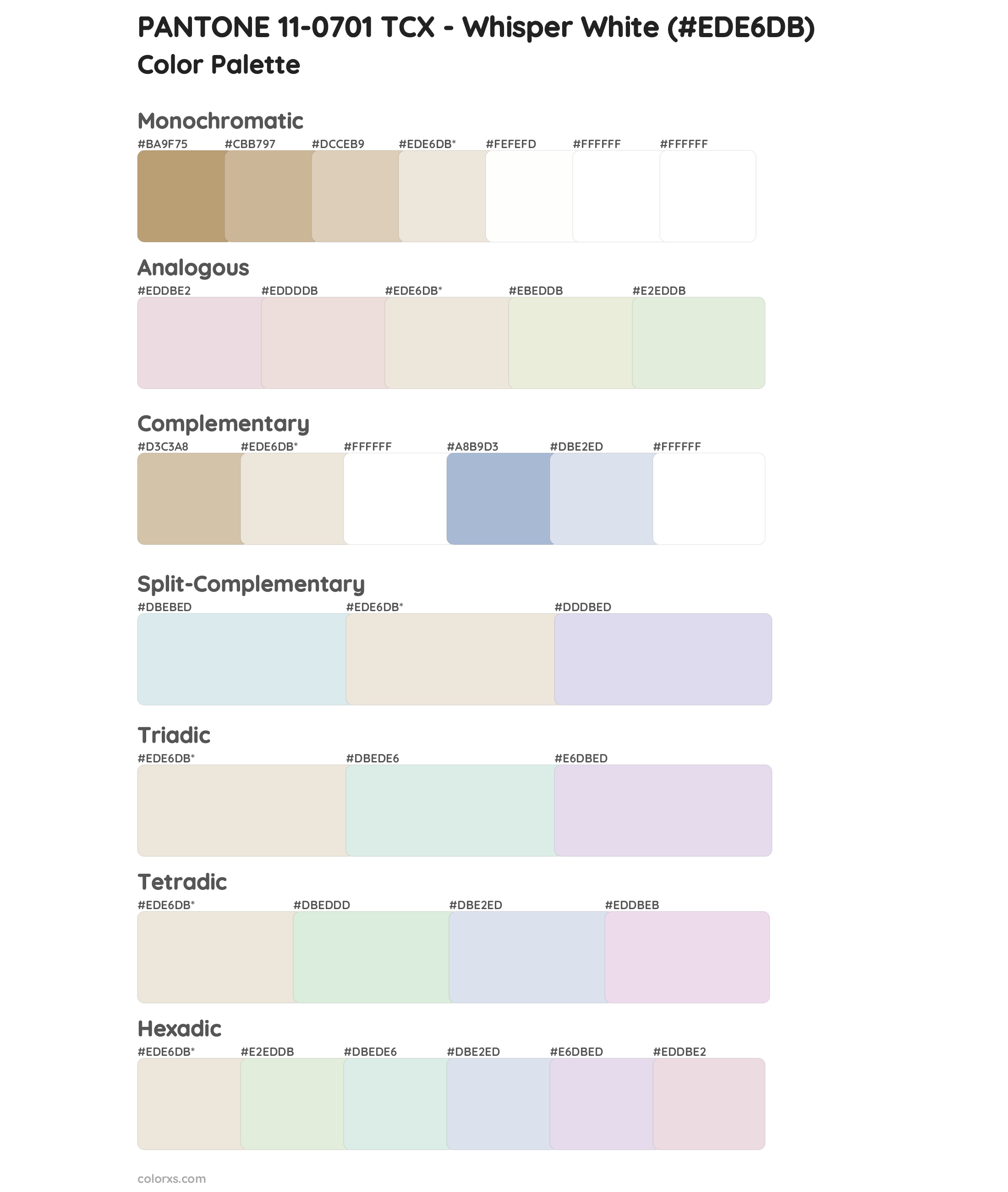 PANTONE 11-0701 TCX - Whisper White Color Scheme Palettes