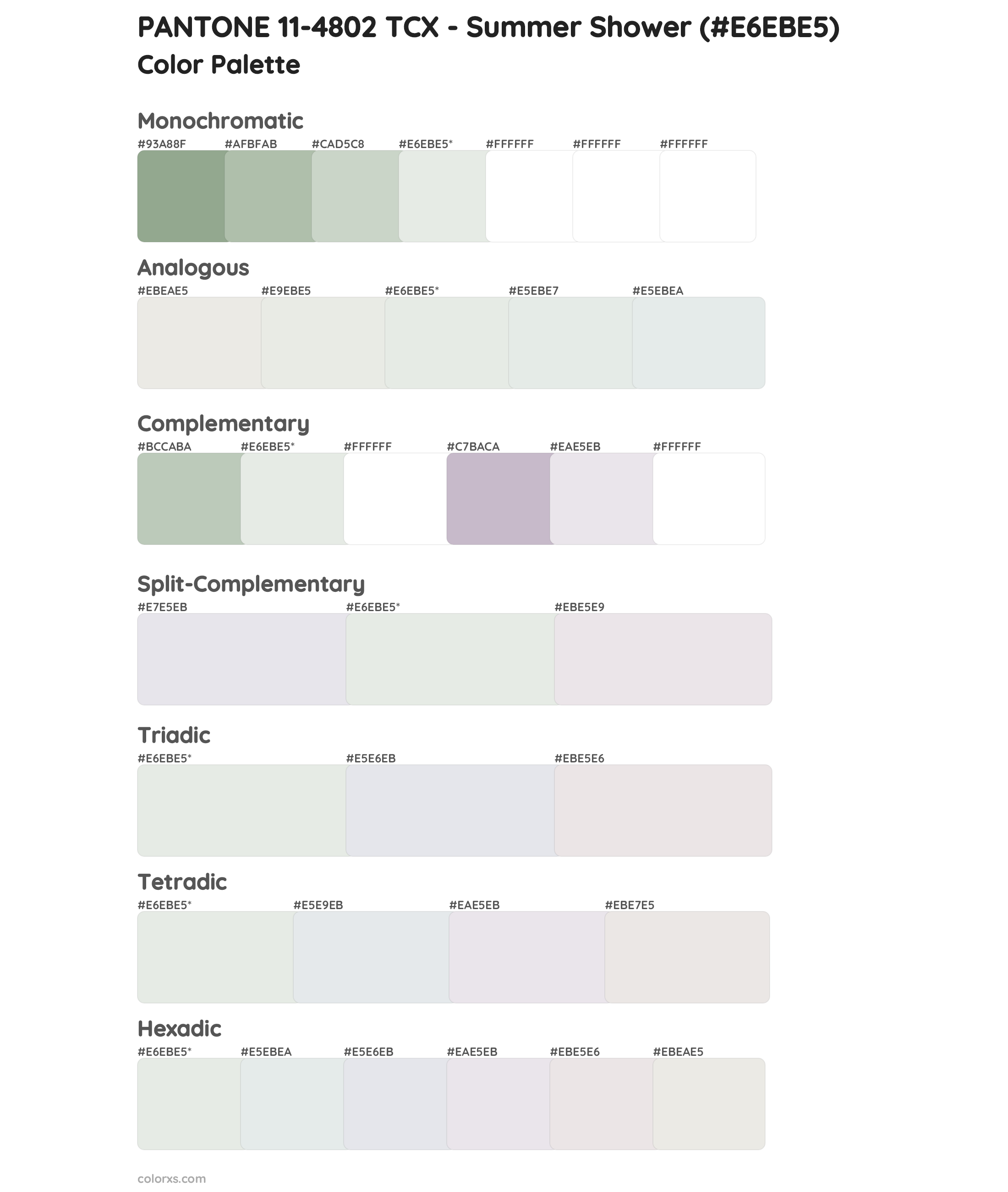 PANTONE 11-4802 TCX - Summer Shower Color Scheme Palettes