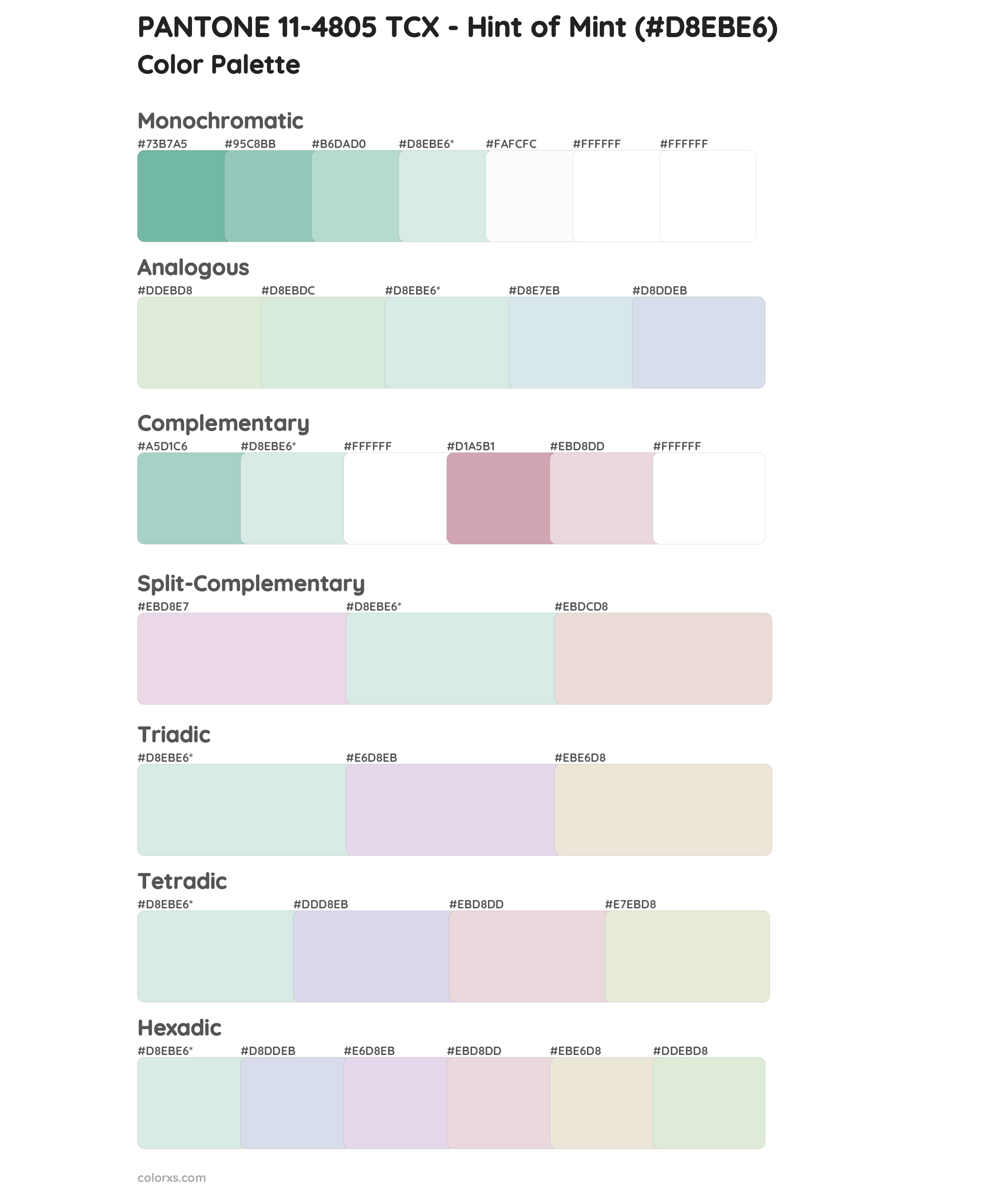 PANTONE 11-4805 TCX - Hint of Mint Color Scheme Palettes