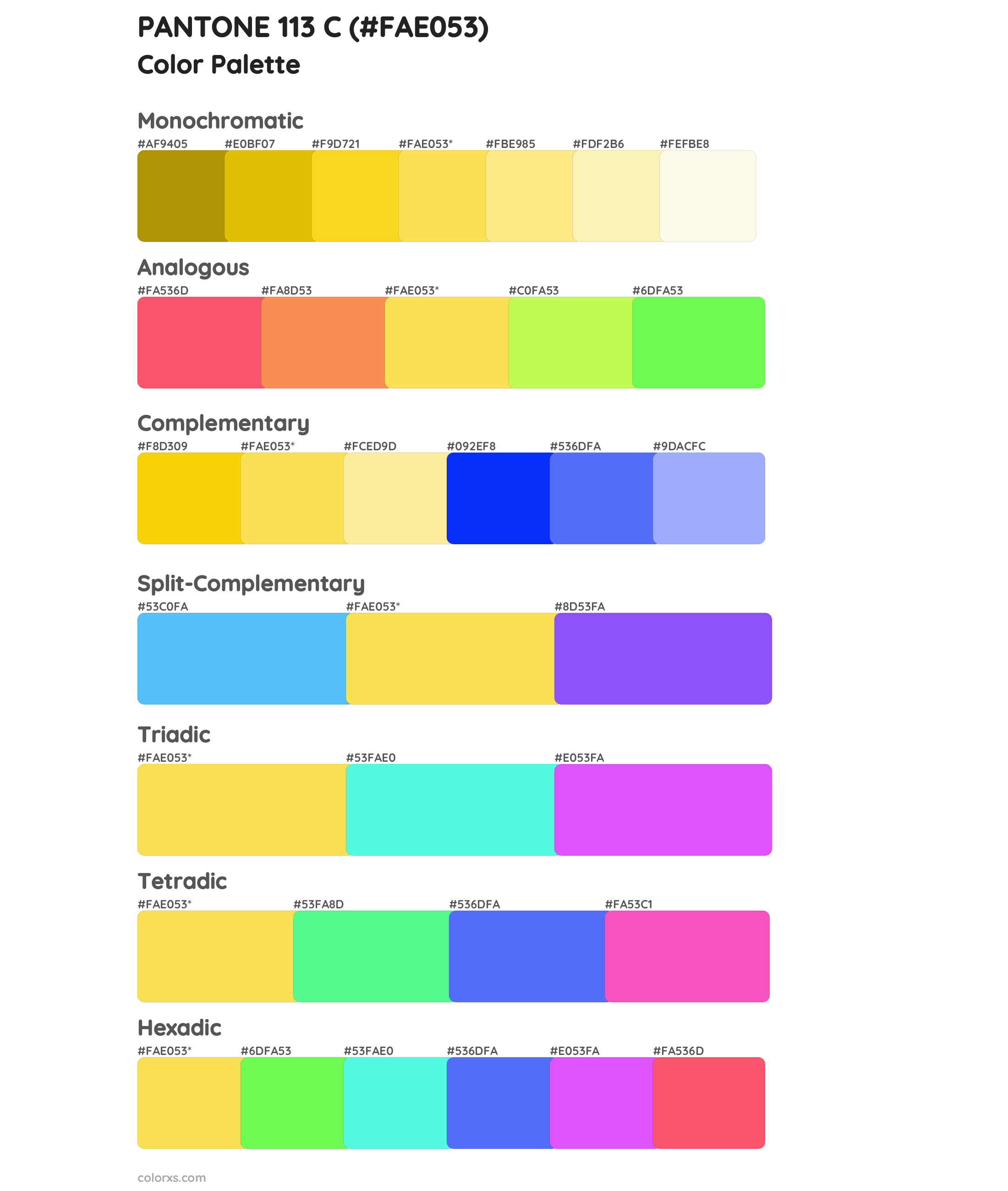 PANTONE 113 C Color Scheme Palettes