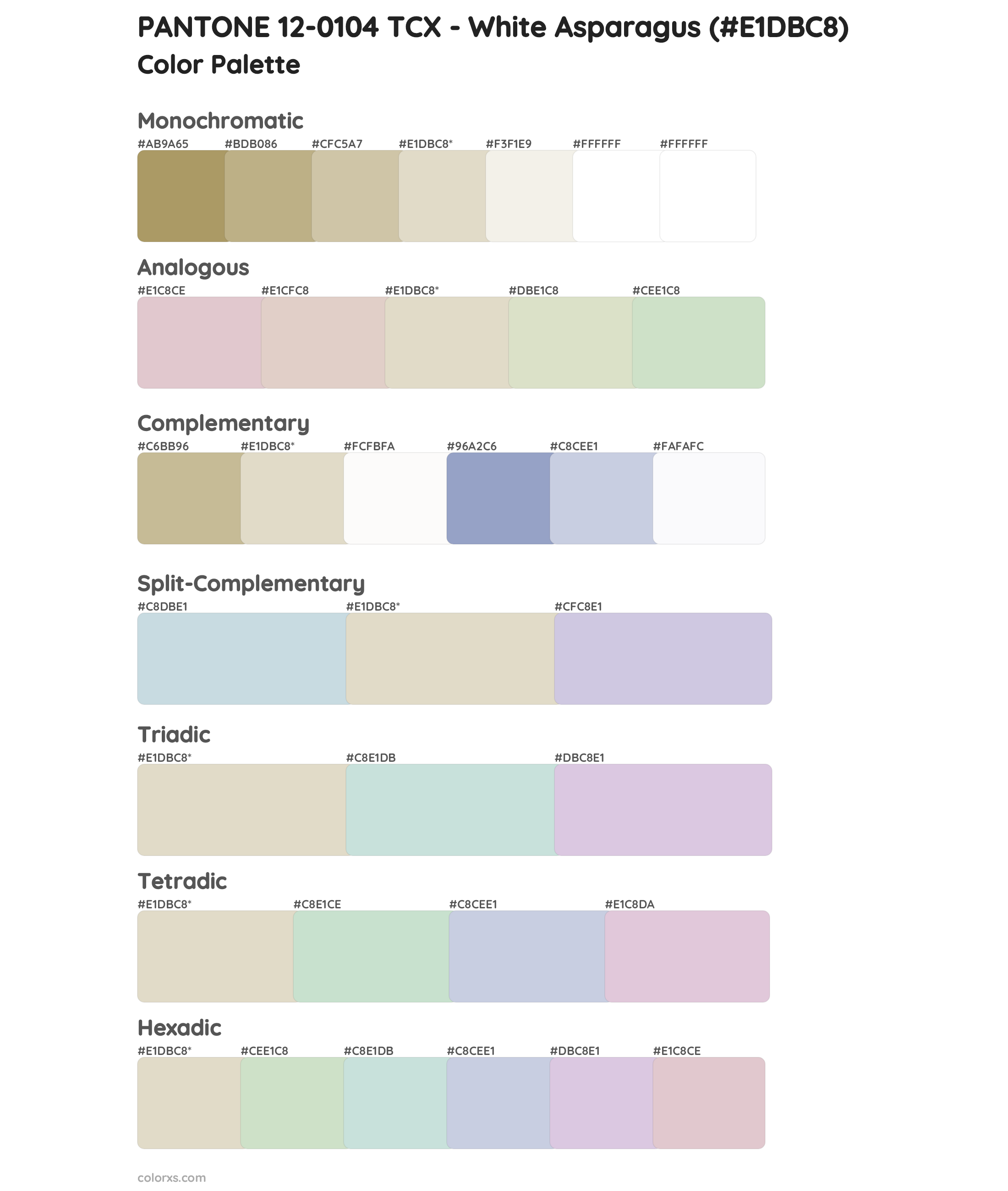 PANTONE 12-0104 TCX - White Asparagus Color Scheme Palettes