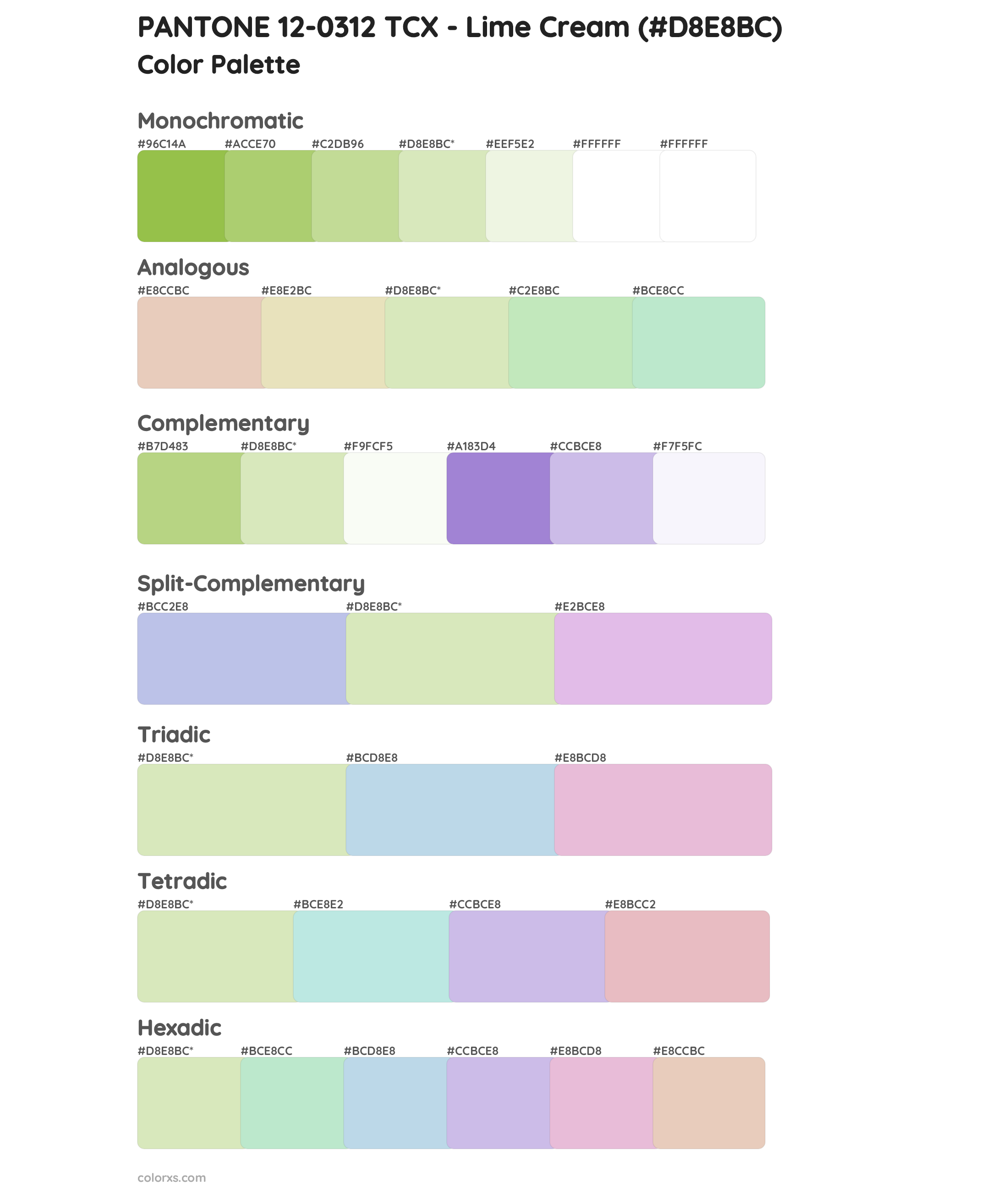 PANTONE 12-0312 TCX - Lime Cream Color Scheme Palettes