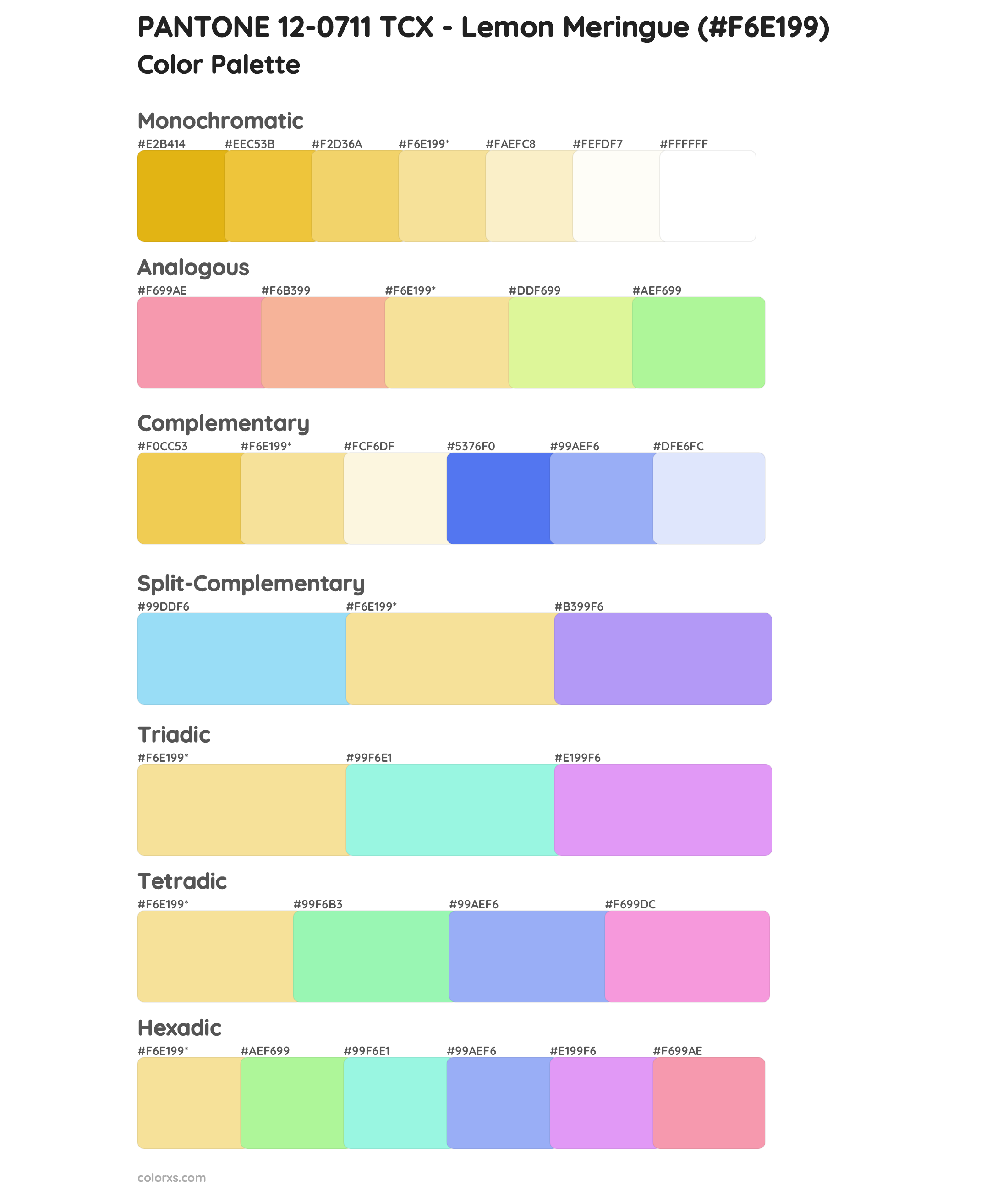 PANTONE 12-0711 TCX - Lemon Meringue Color Scheme Palettes