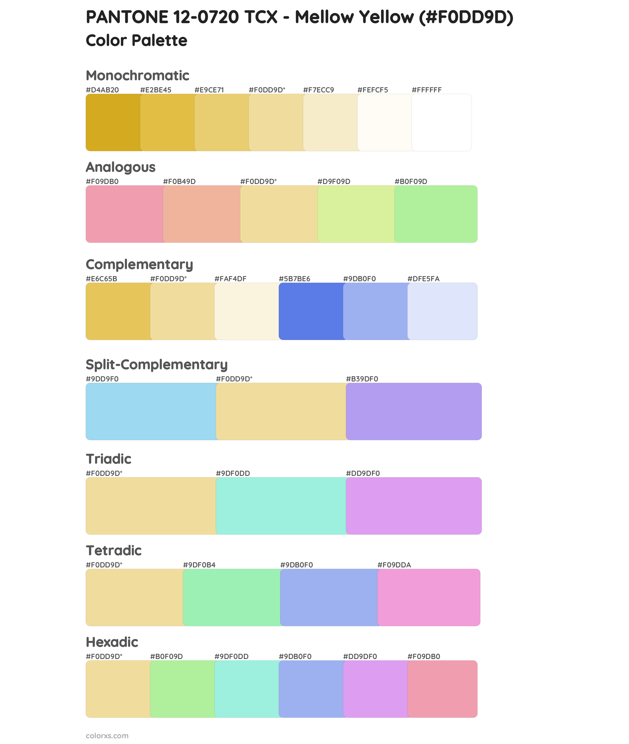 PANTONE 12-0720 TCX - Mellow Yellow Color Scheme Palettes